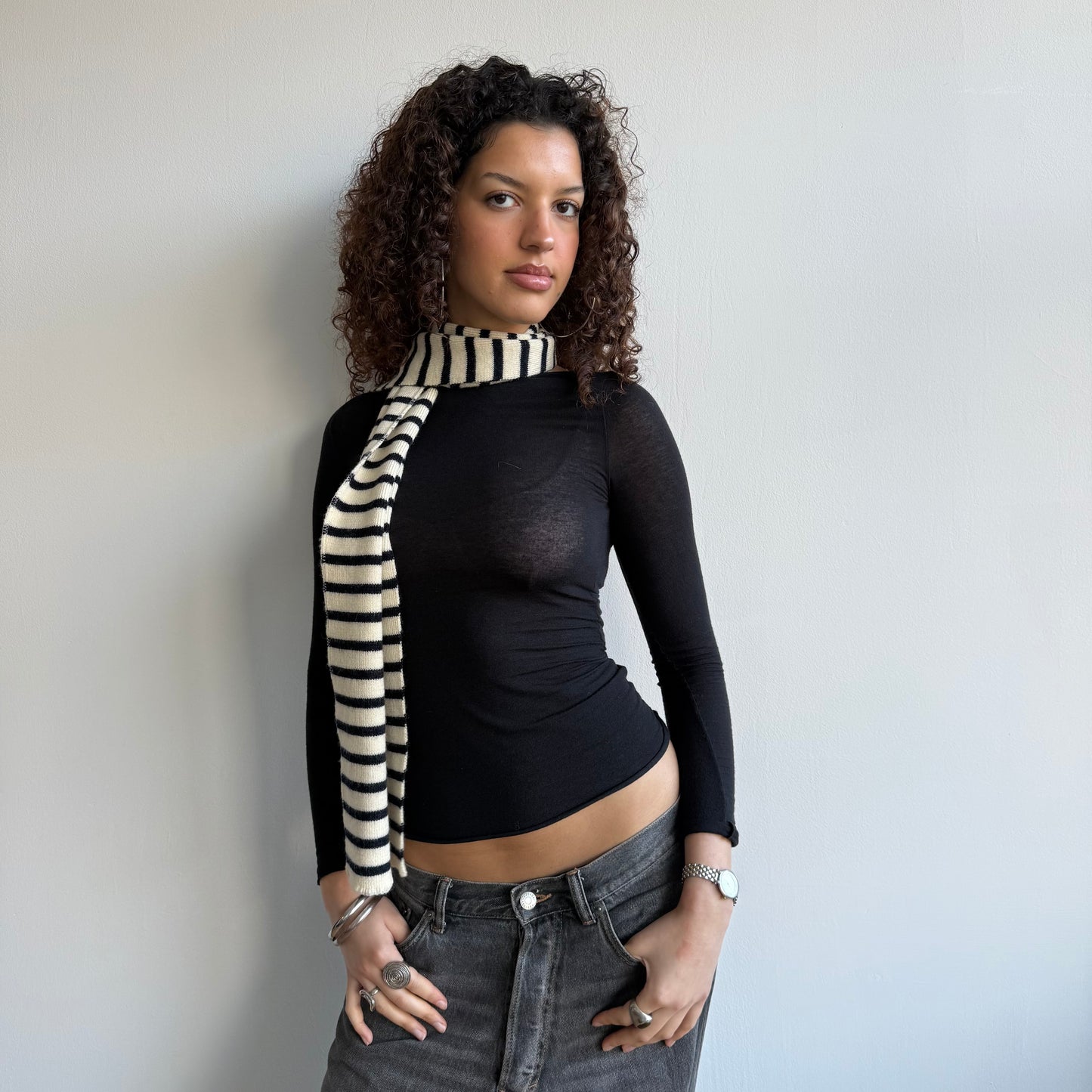 Navy + cream striped scarf