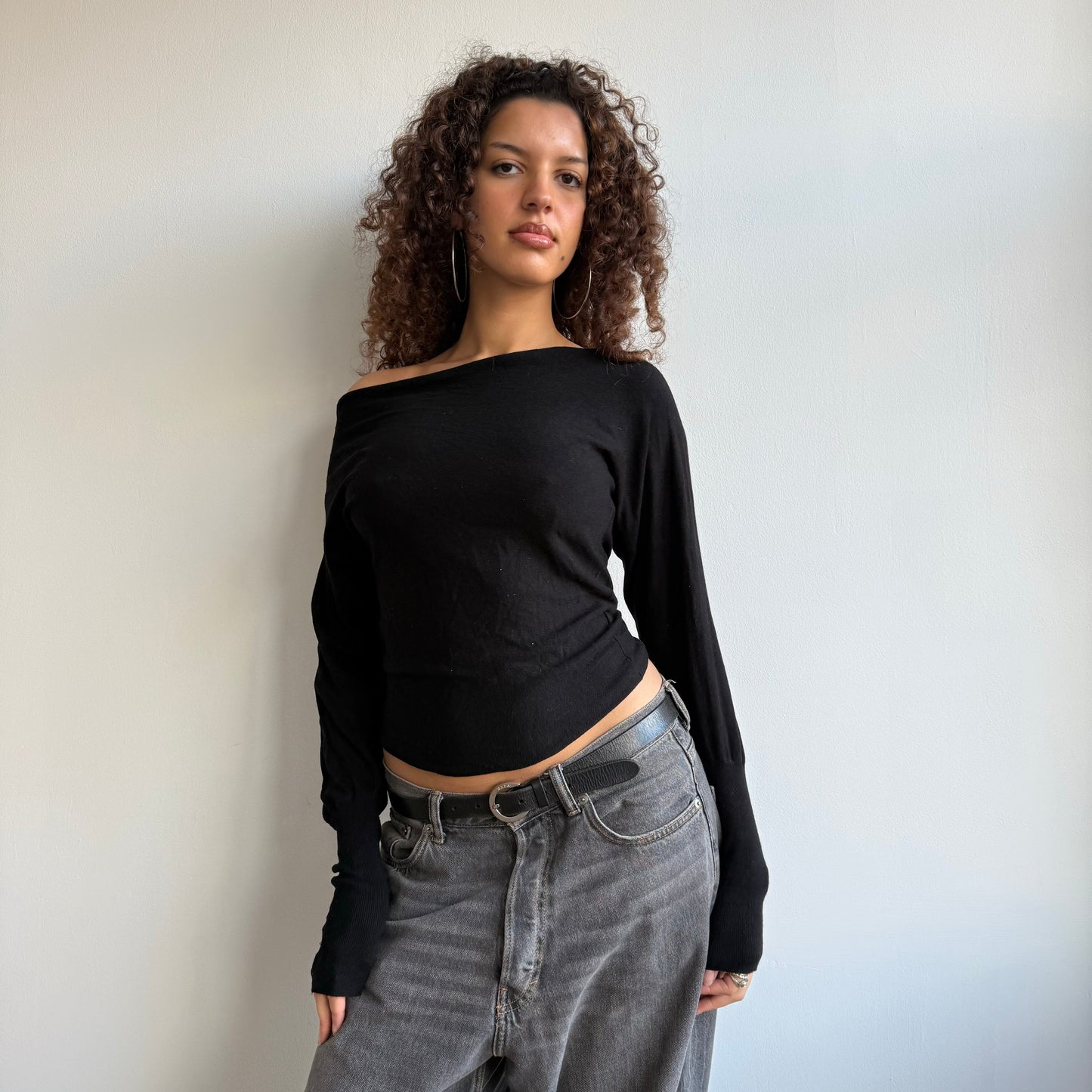 Black slouchy button knit - Size S