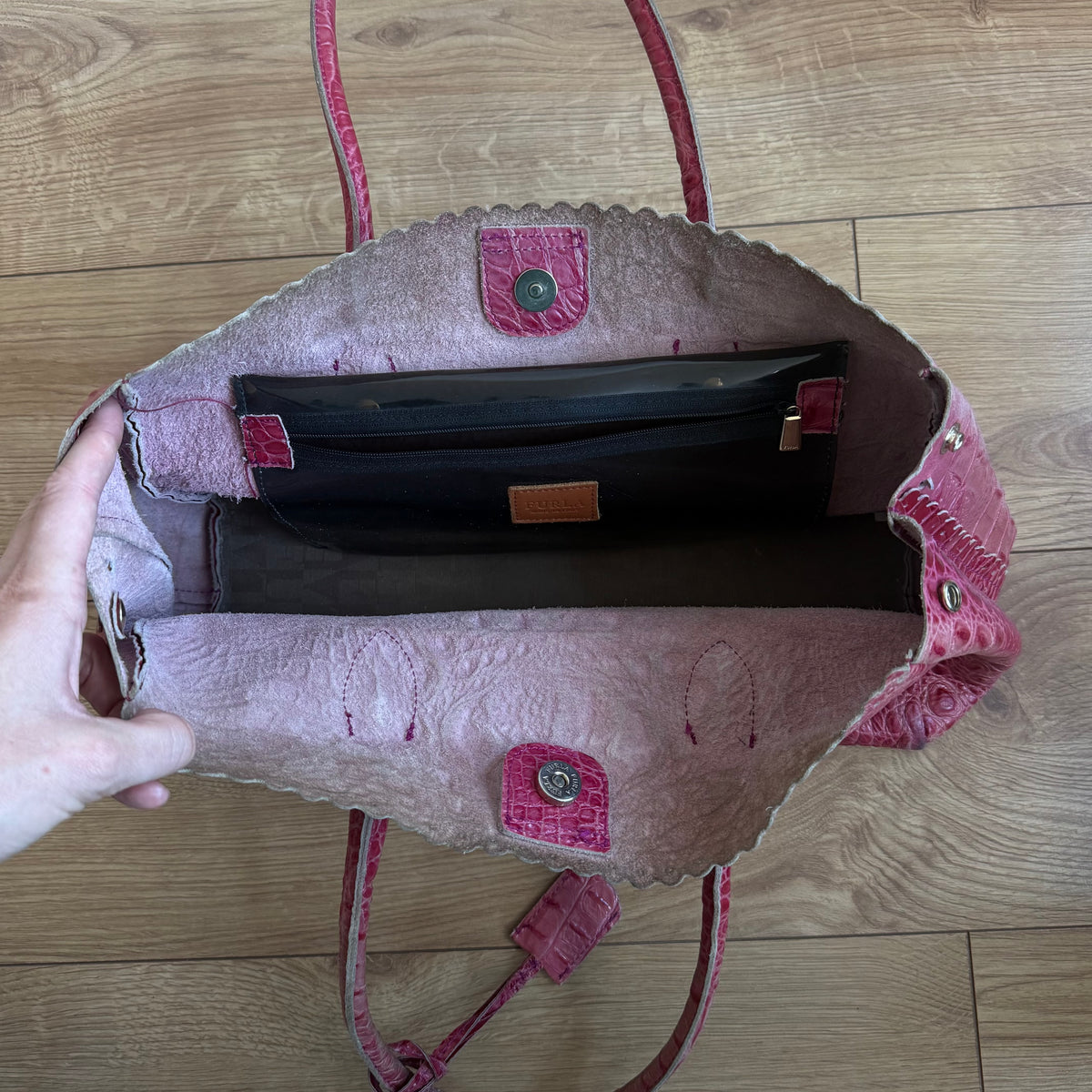 Pink leather snakeskin Furla bag - One Size
