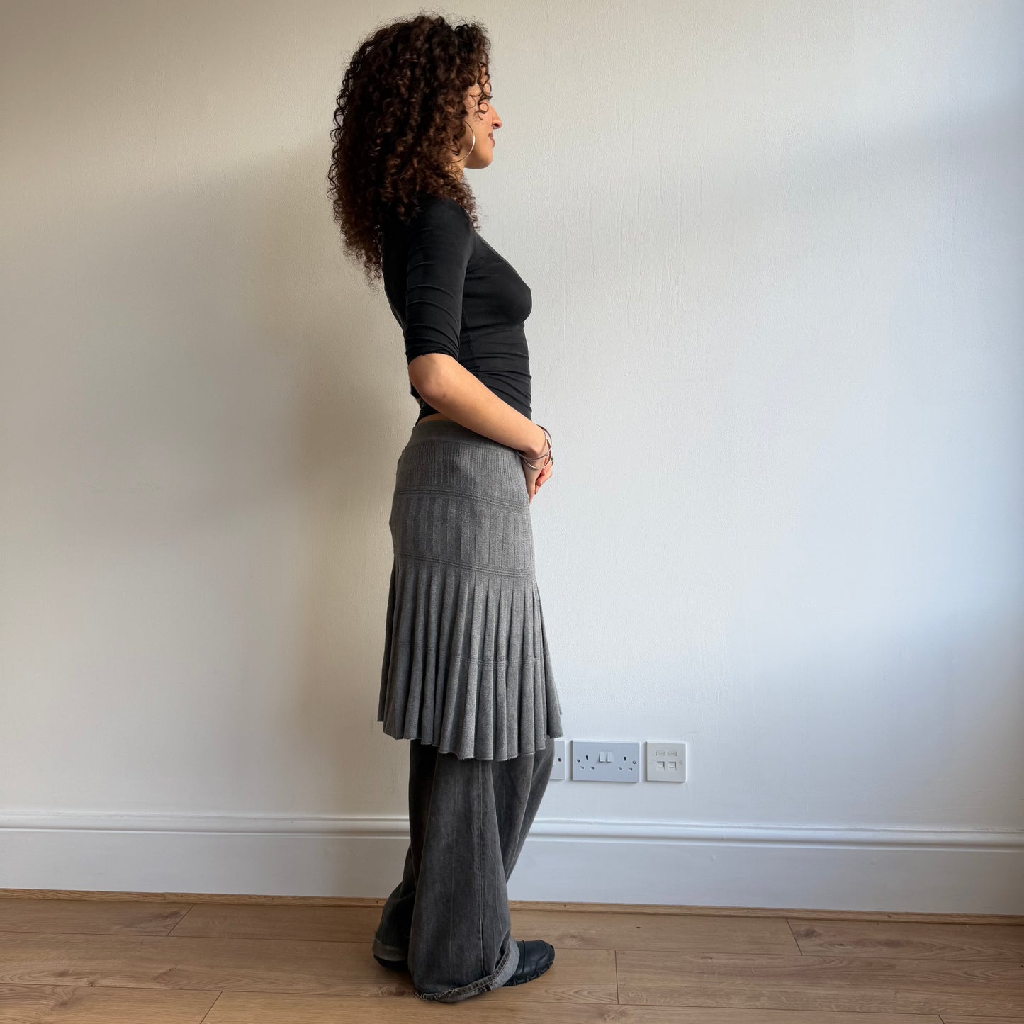 Grey wool midi skirt - Size S