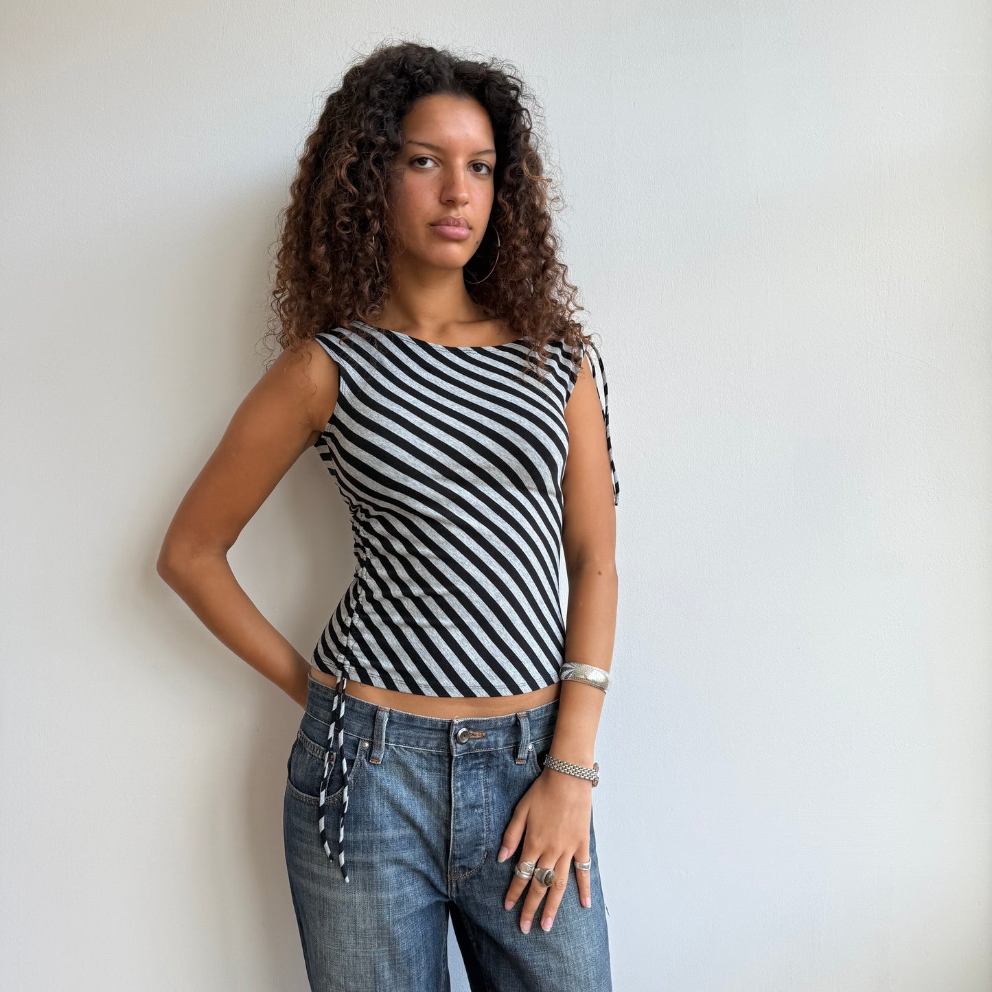 Grey striped ruched top - Size S