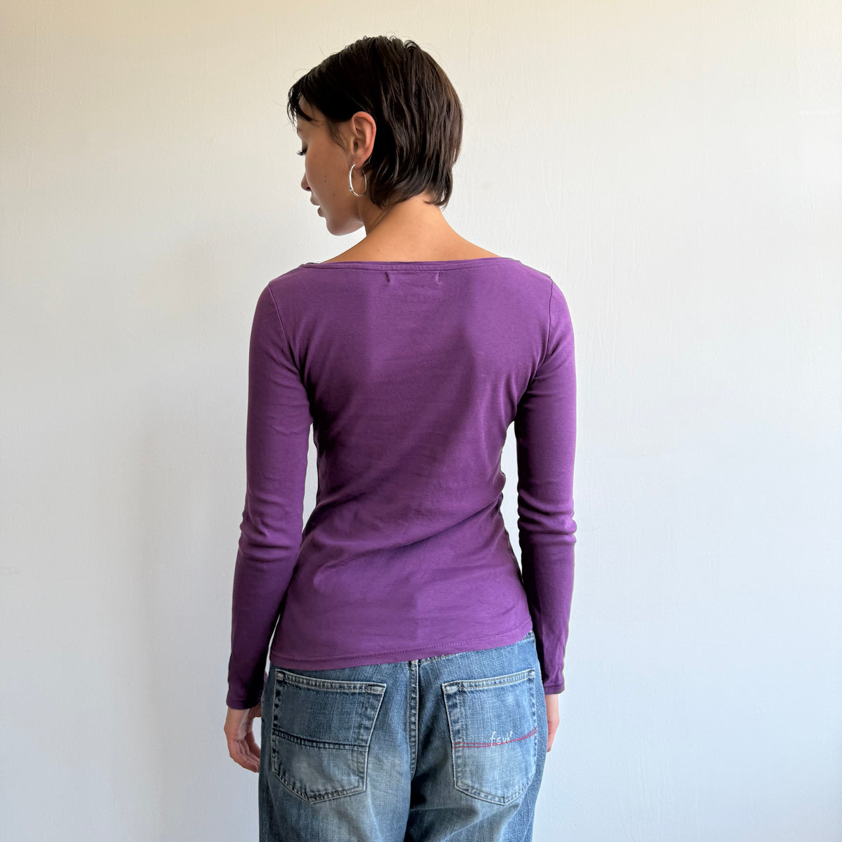 Purple button shoulder top - Size S