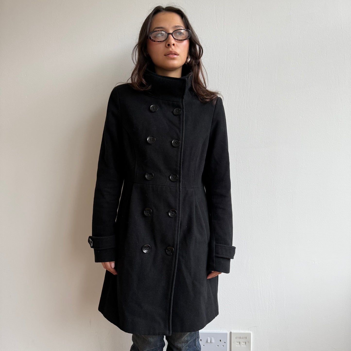 Black double breasted coat - Size S