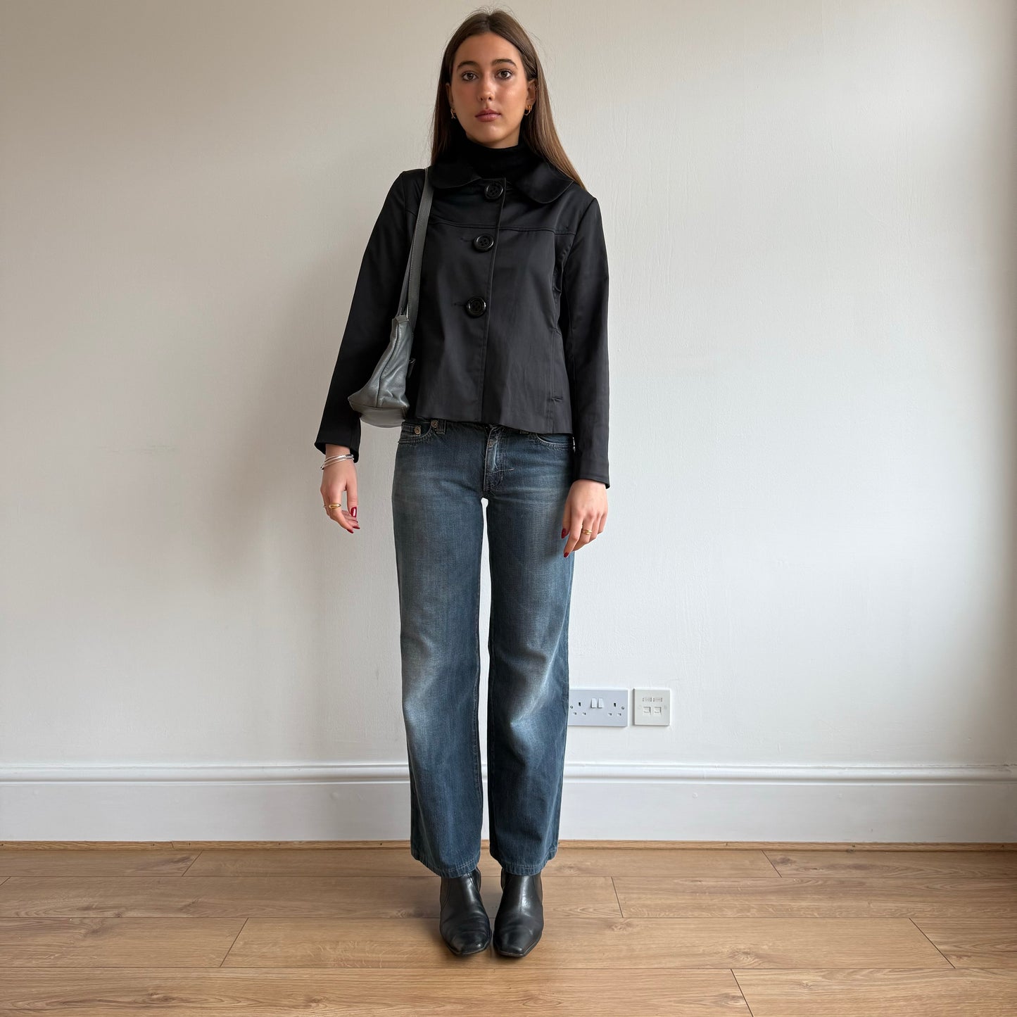 Black satin peacoat - Size S