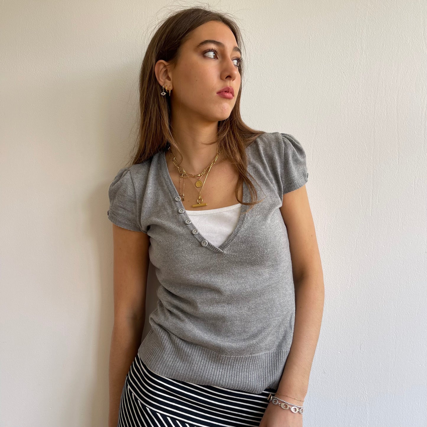 Grey v neck jumper - Size M
