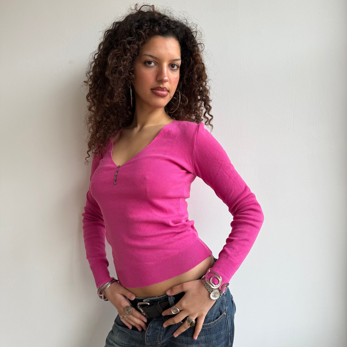 Pink v-neck knit - Size S