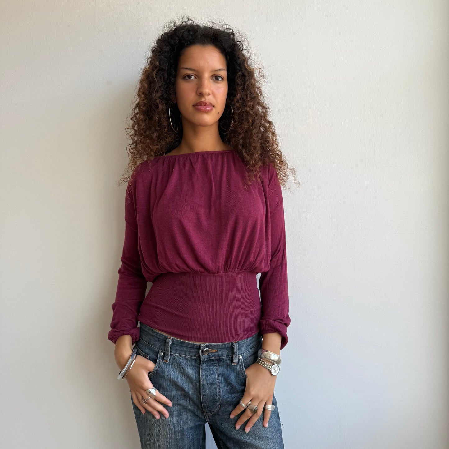 Burgundy slouchy keyhole knit - Size S