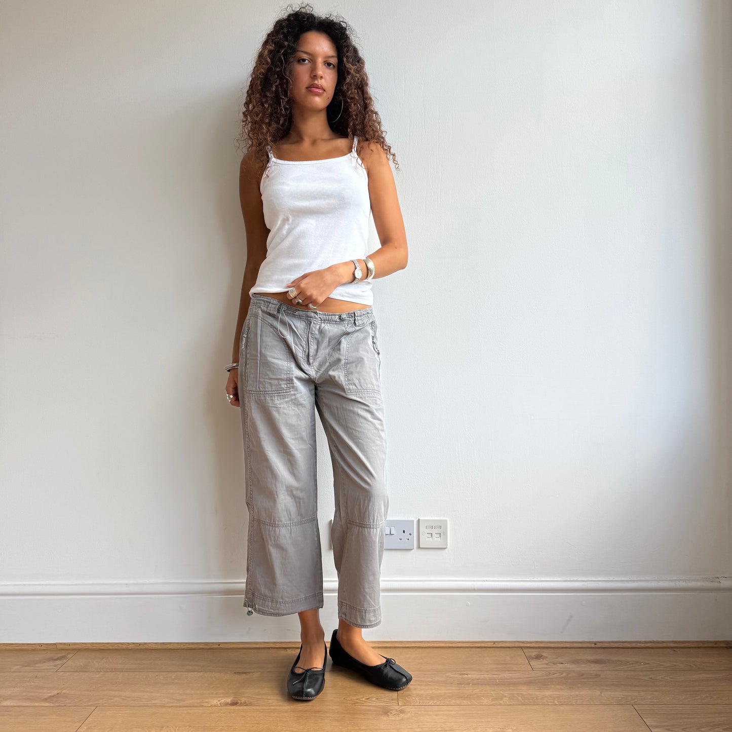 Khaki grey toggle capris - Size M
