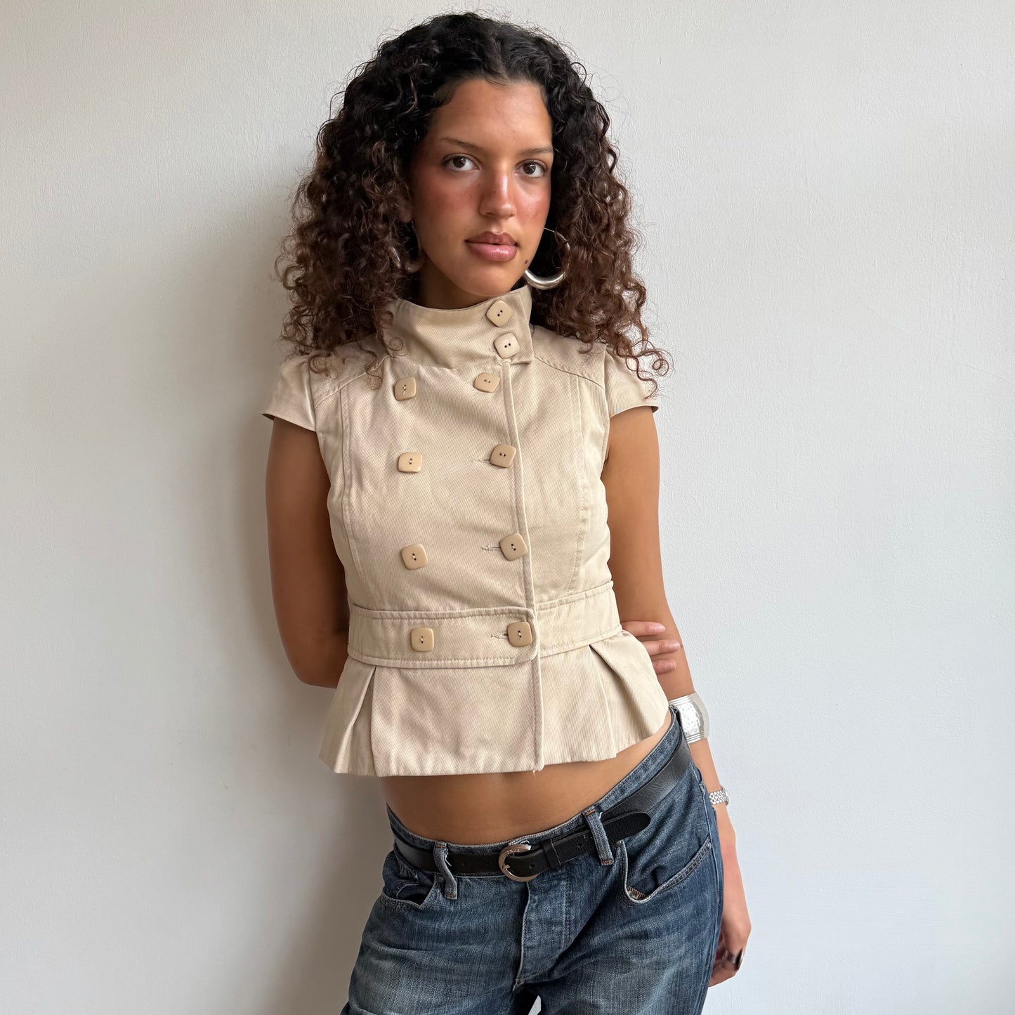 Beige short sleeve peacoat - Size S