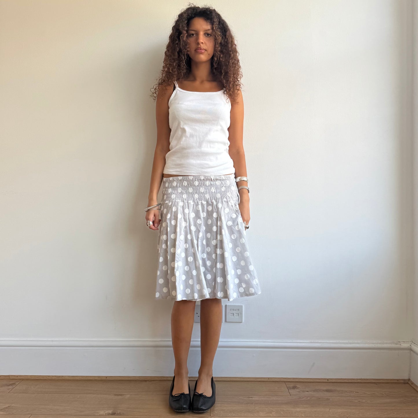 Light grey polka dot midi skirt - Size S