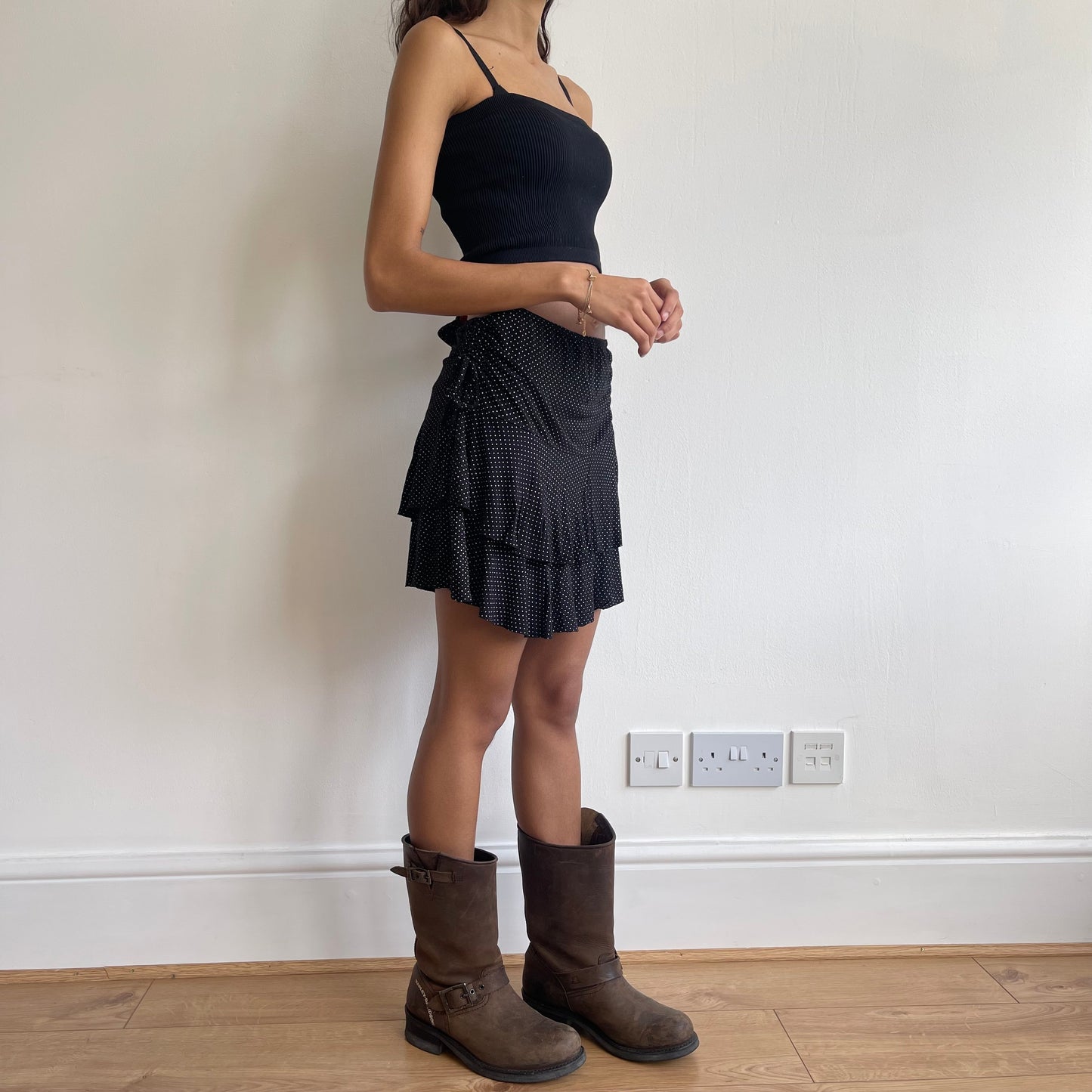 Black mini polka dot skirt - Size M/L
