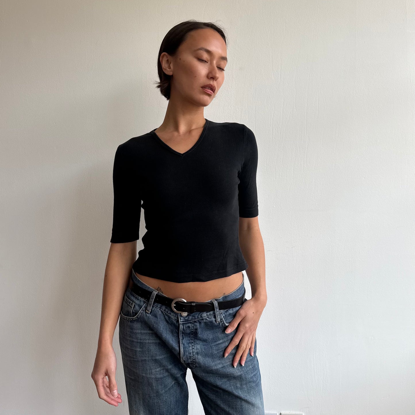 Black 3/4 length sleeve top - Size S
