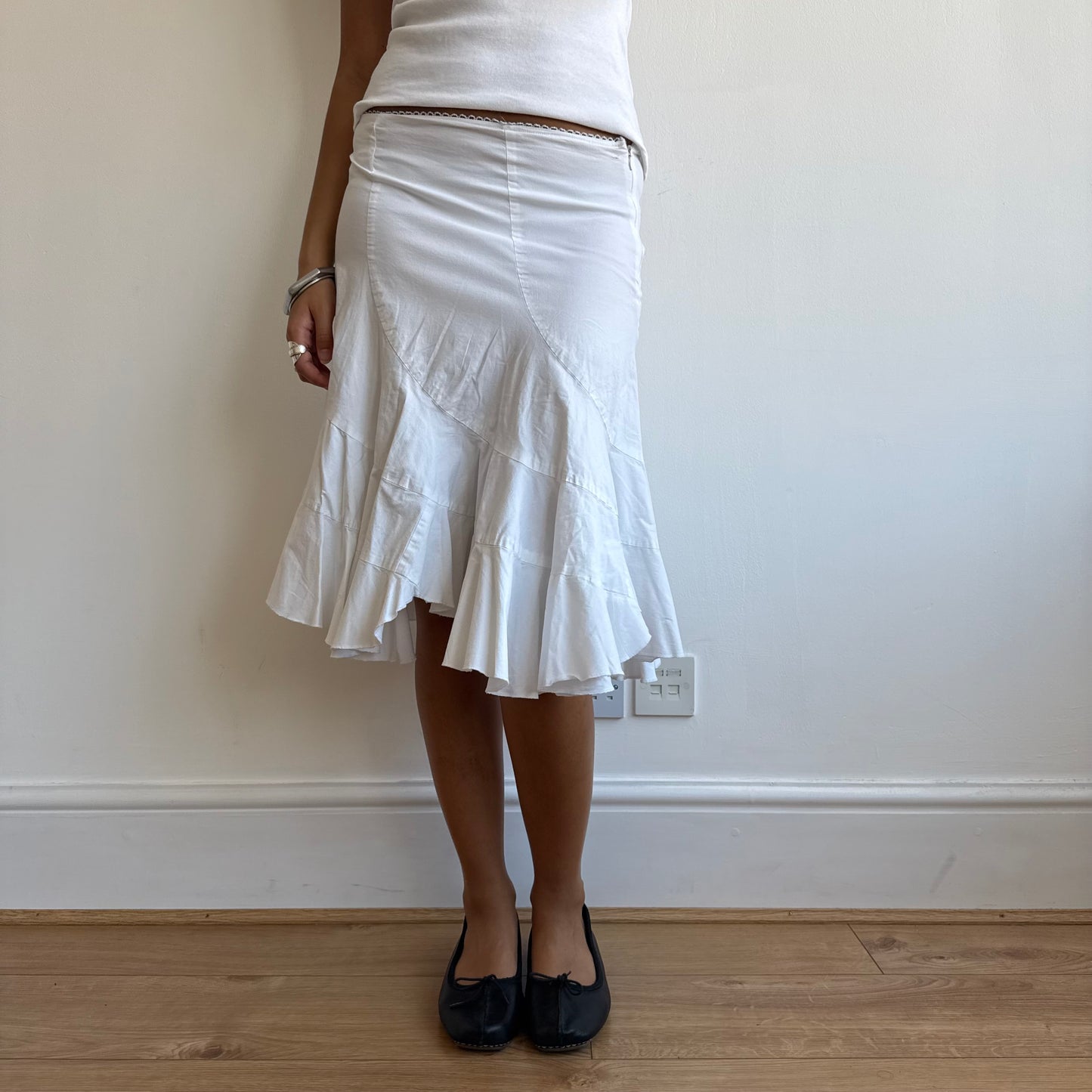 White ruffled midi skirt - Size S
