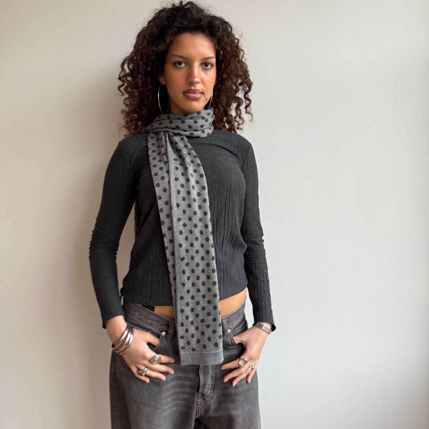 Grey polka dot scarf