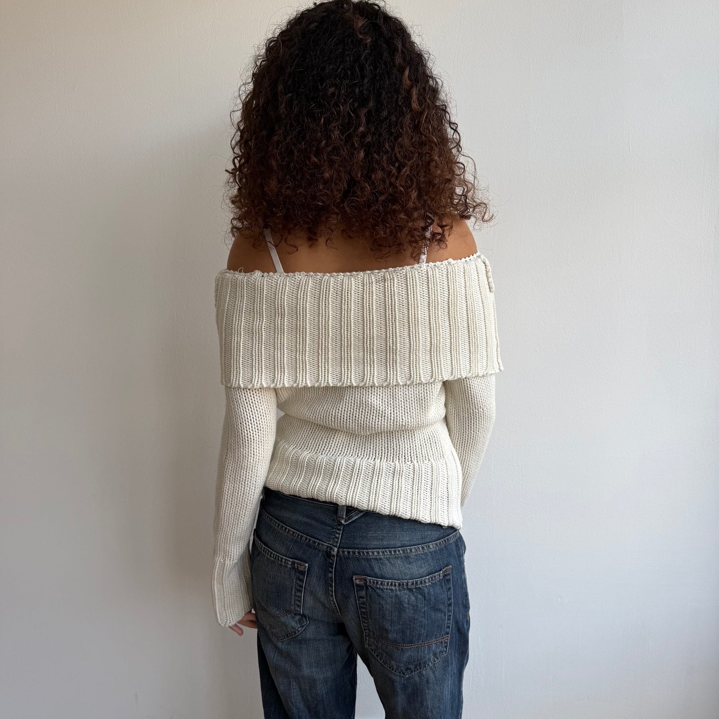 Cream knit Bardot jumper - Size M