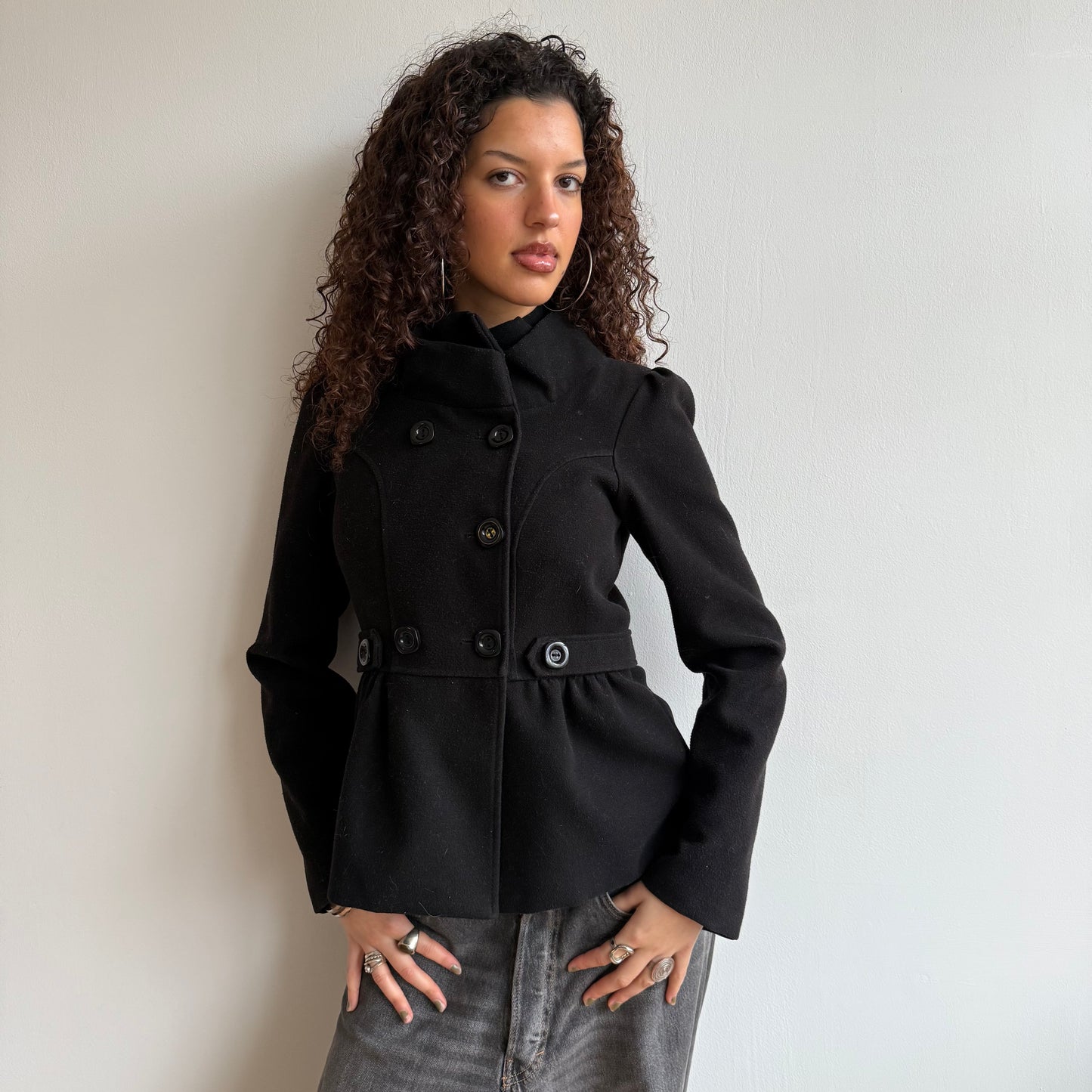 Black button peacoat - Size S