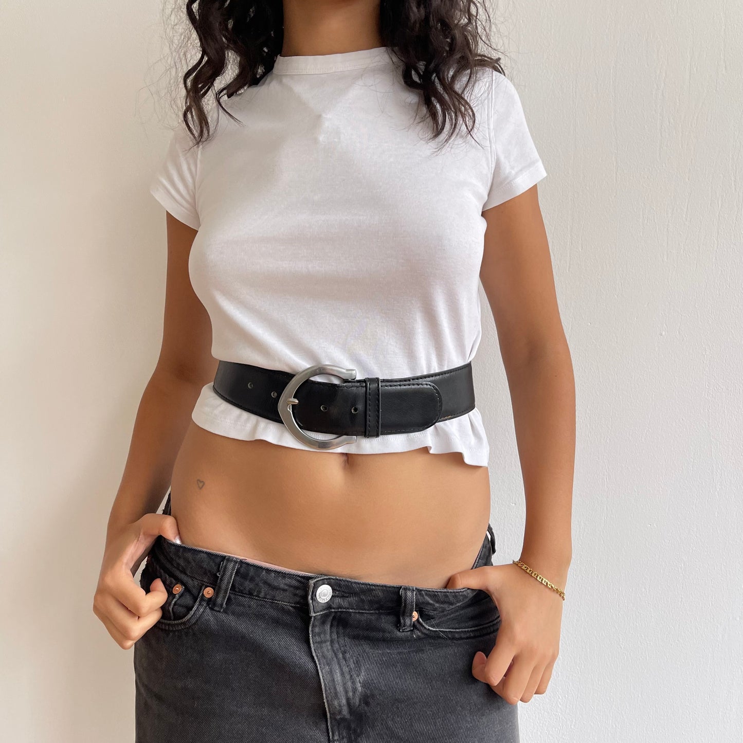Black leather chunky belt - Size XS