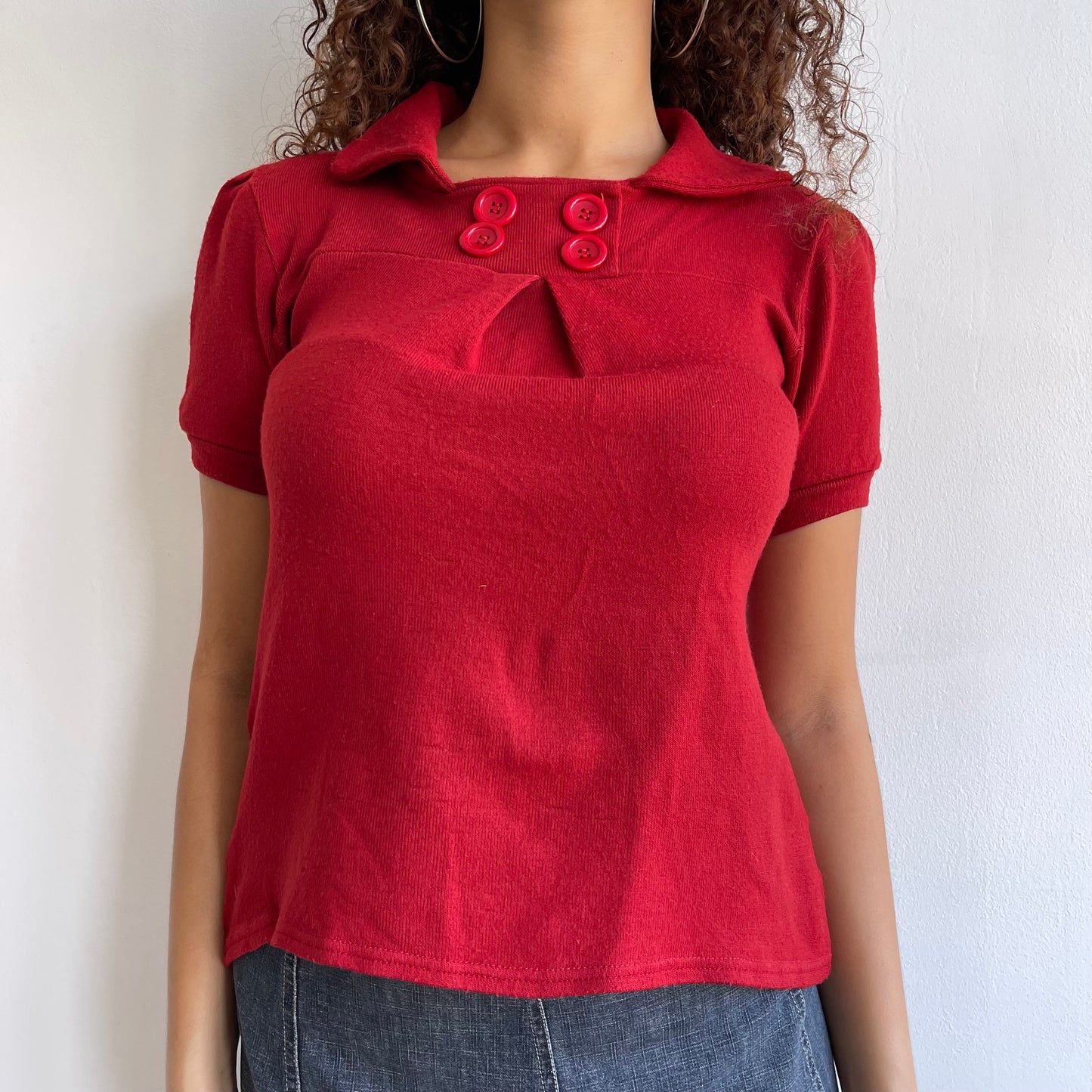 Red button collar top - Size S