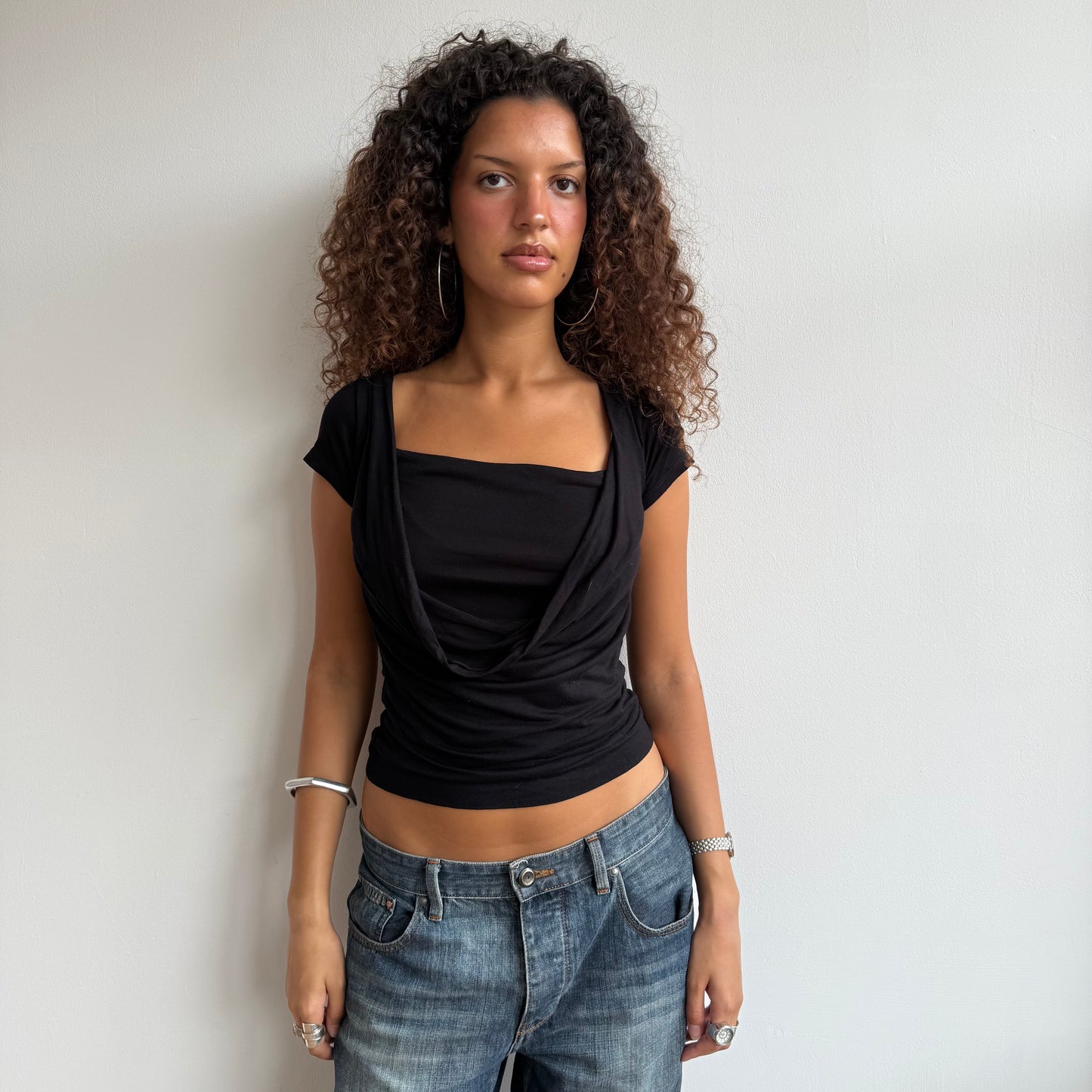 Black cowl front top - Size S