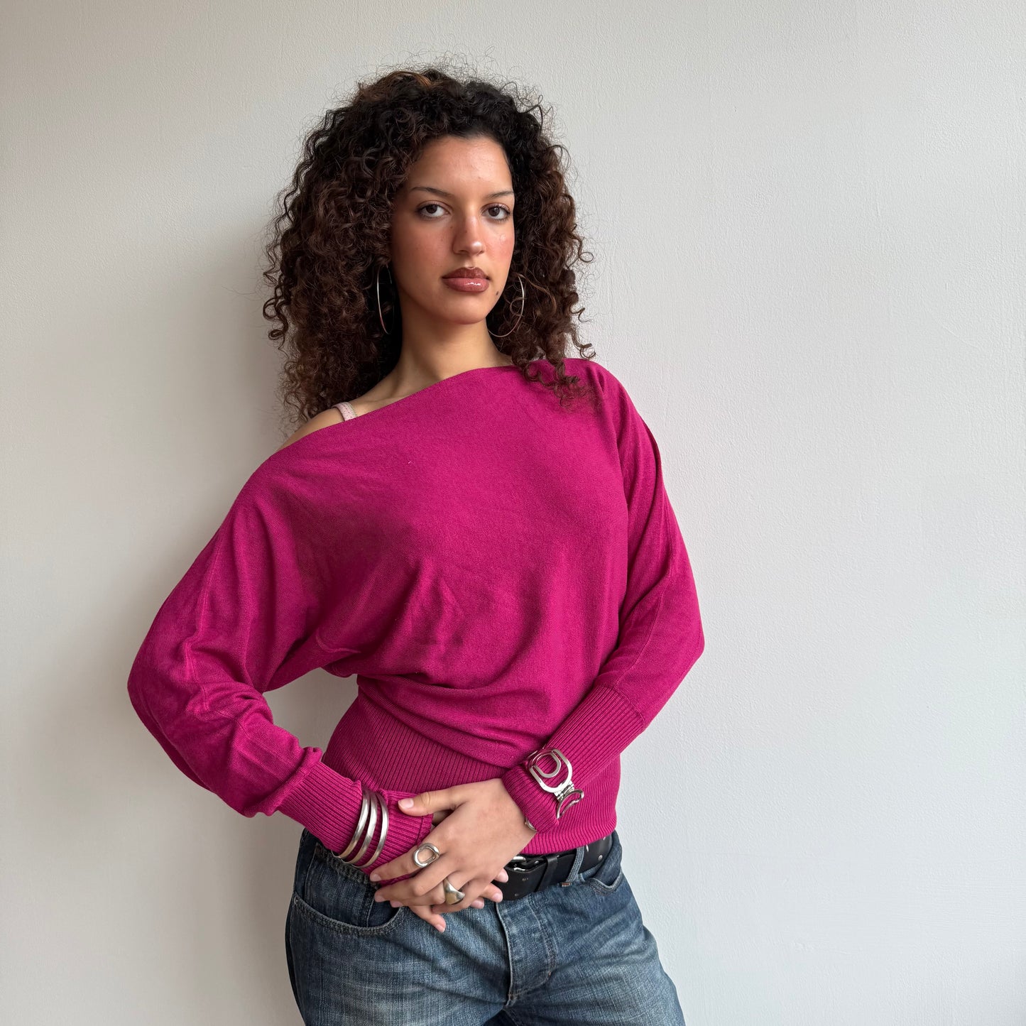 Fuschia slouchy knit jumper - Size M