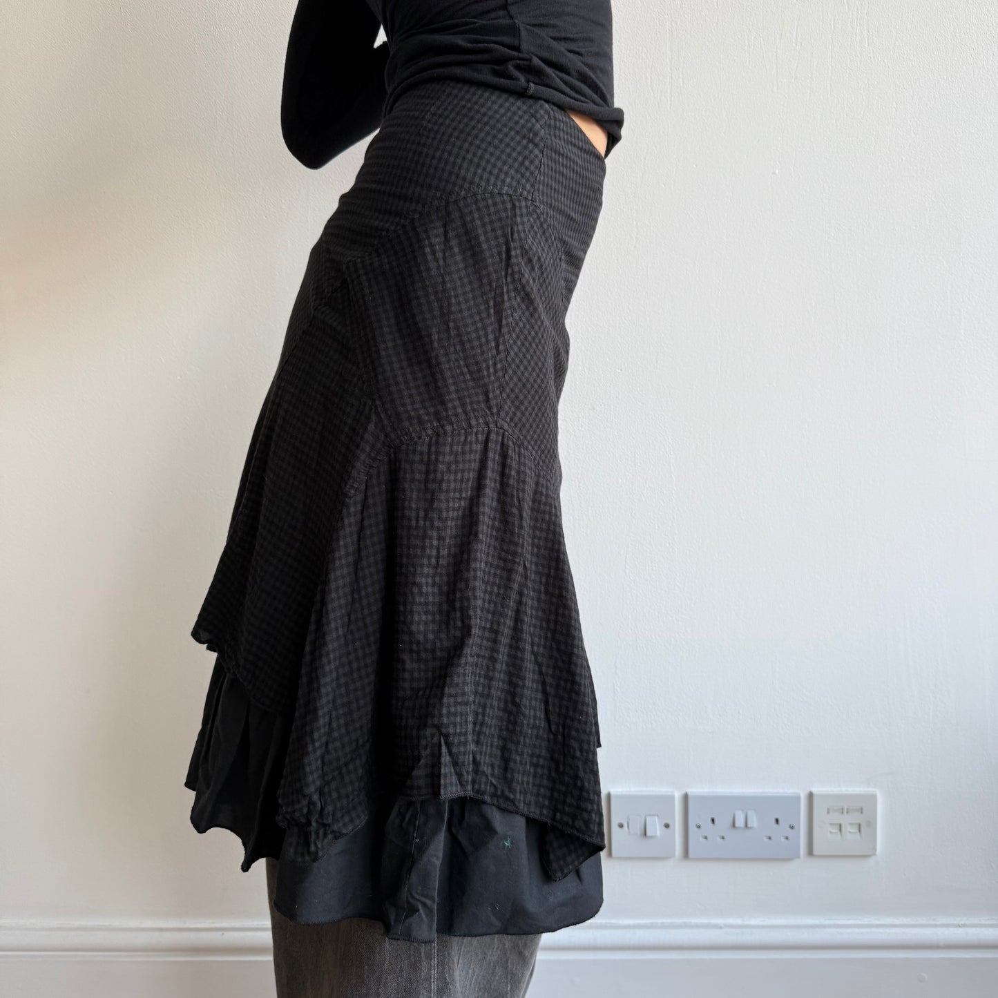 Black plaid midi skirt - Size XS