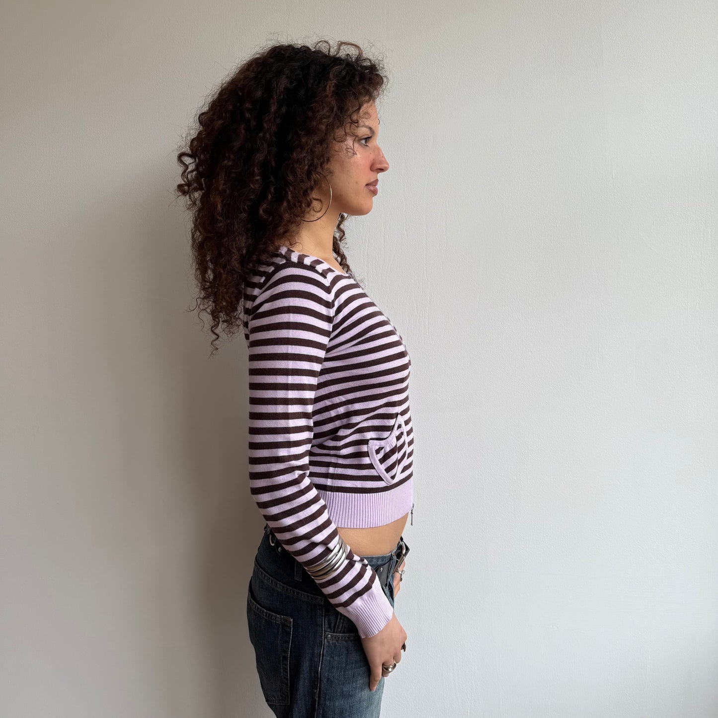 Pink striped zip knit - Size S