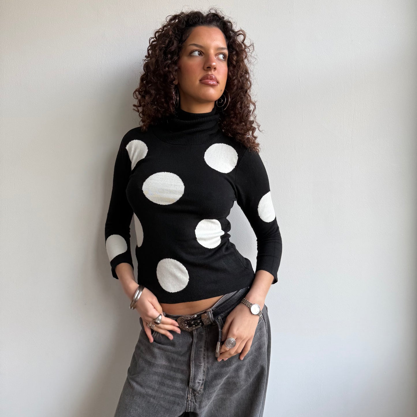 Black polka dot roll neck - Size S