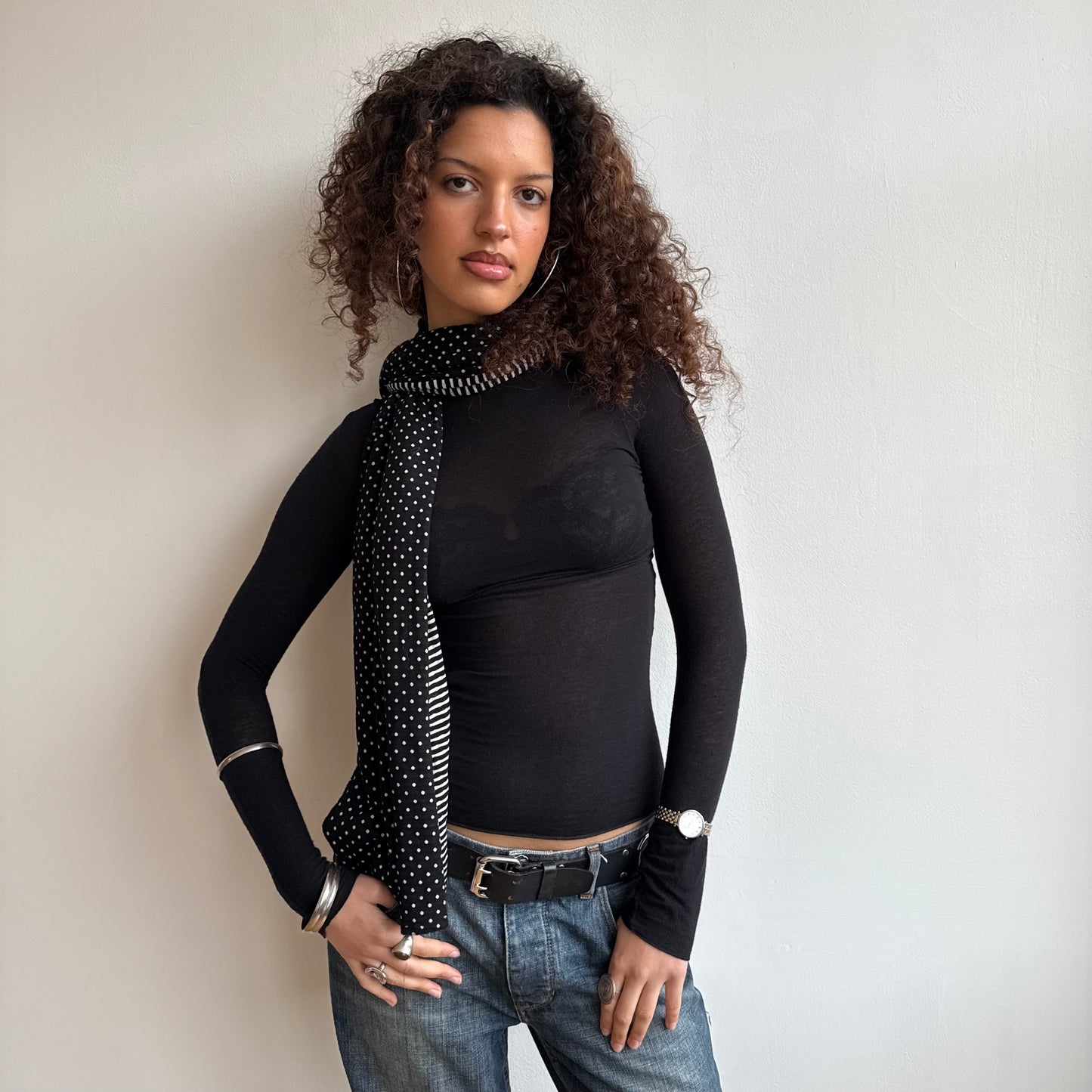 Reversible polka dot + stripe scarf