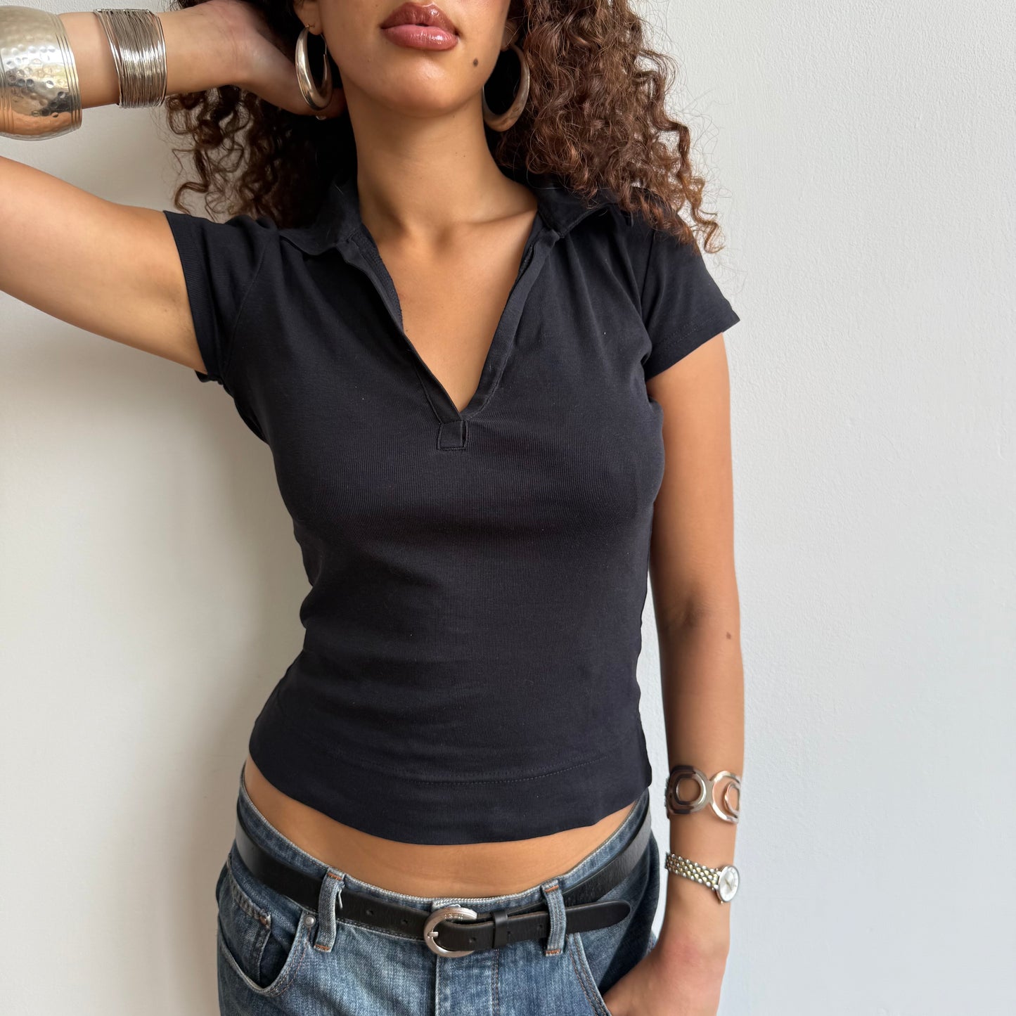 Black polo top - Size S