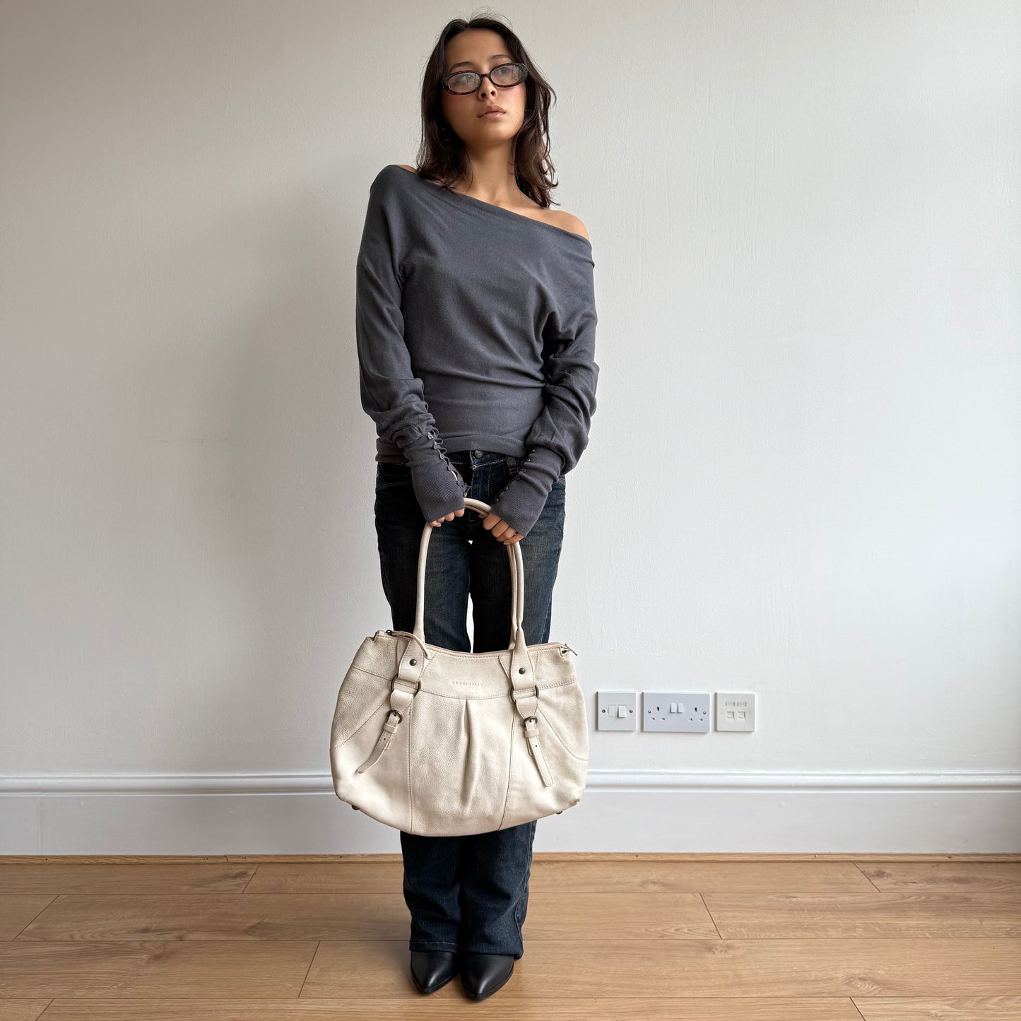 Cream leather bag - OS