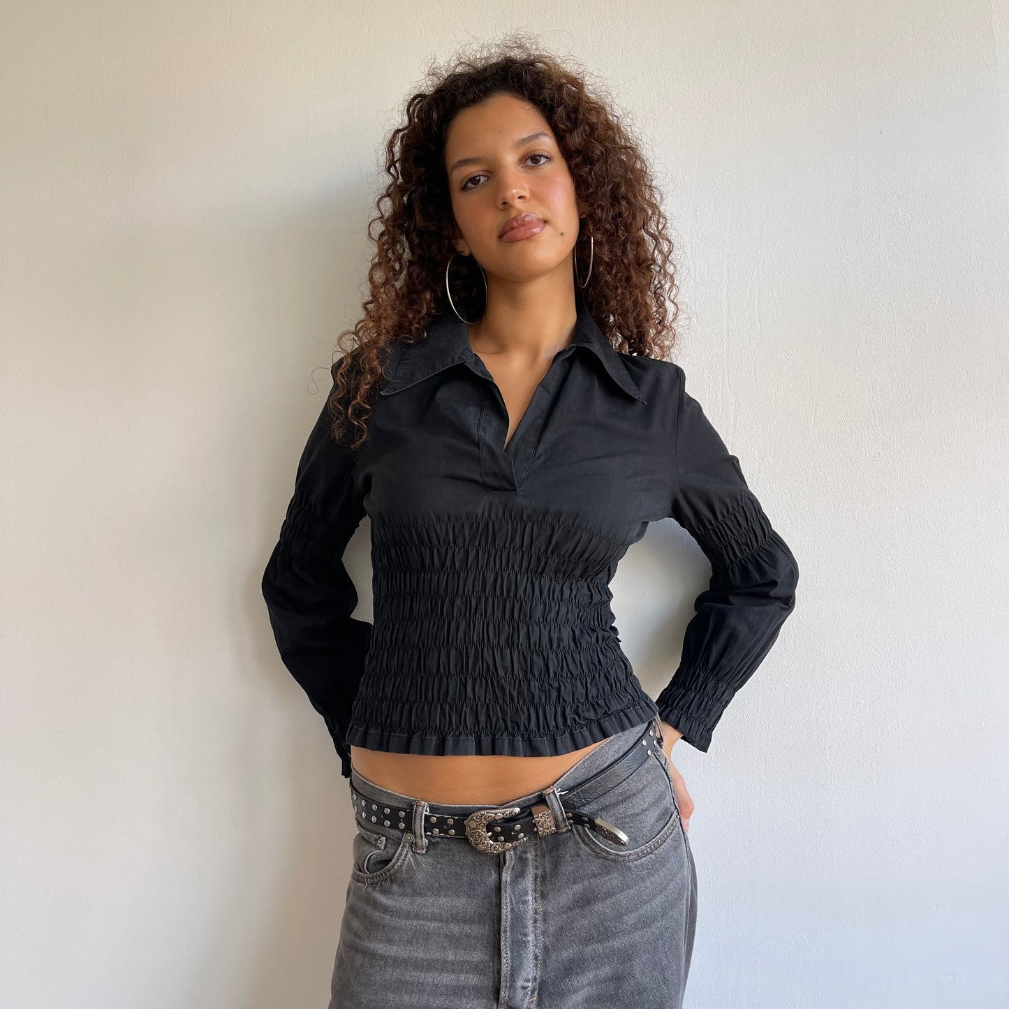 Black Cavalli ruched shirt - Size S