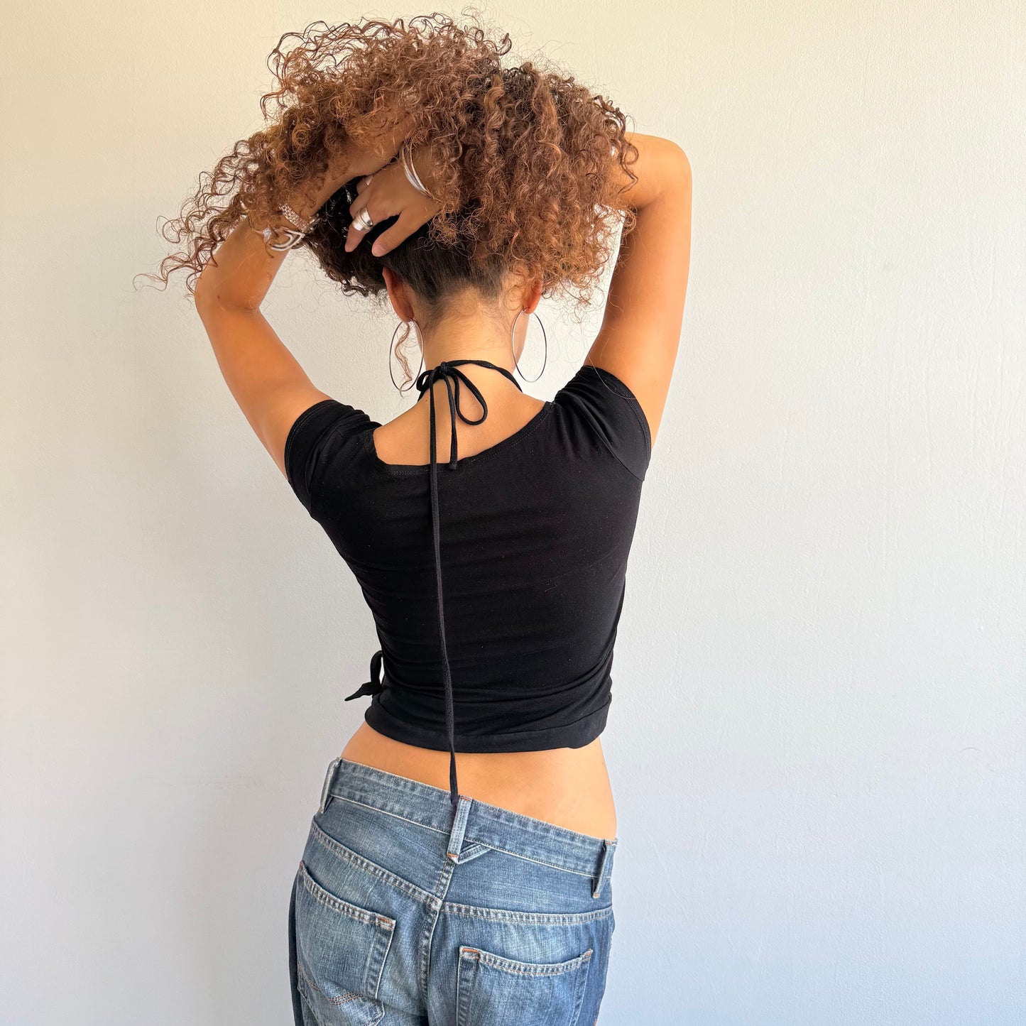 Black double layer wrap halter top - Size S