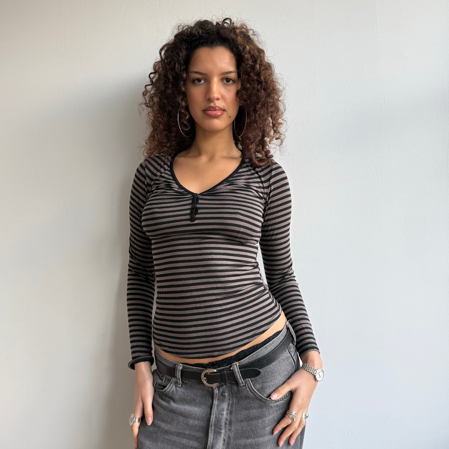 Brown stripe long sleeve - Size S