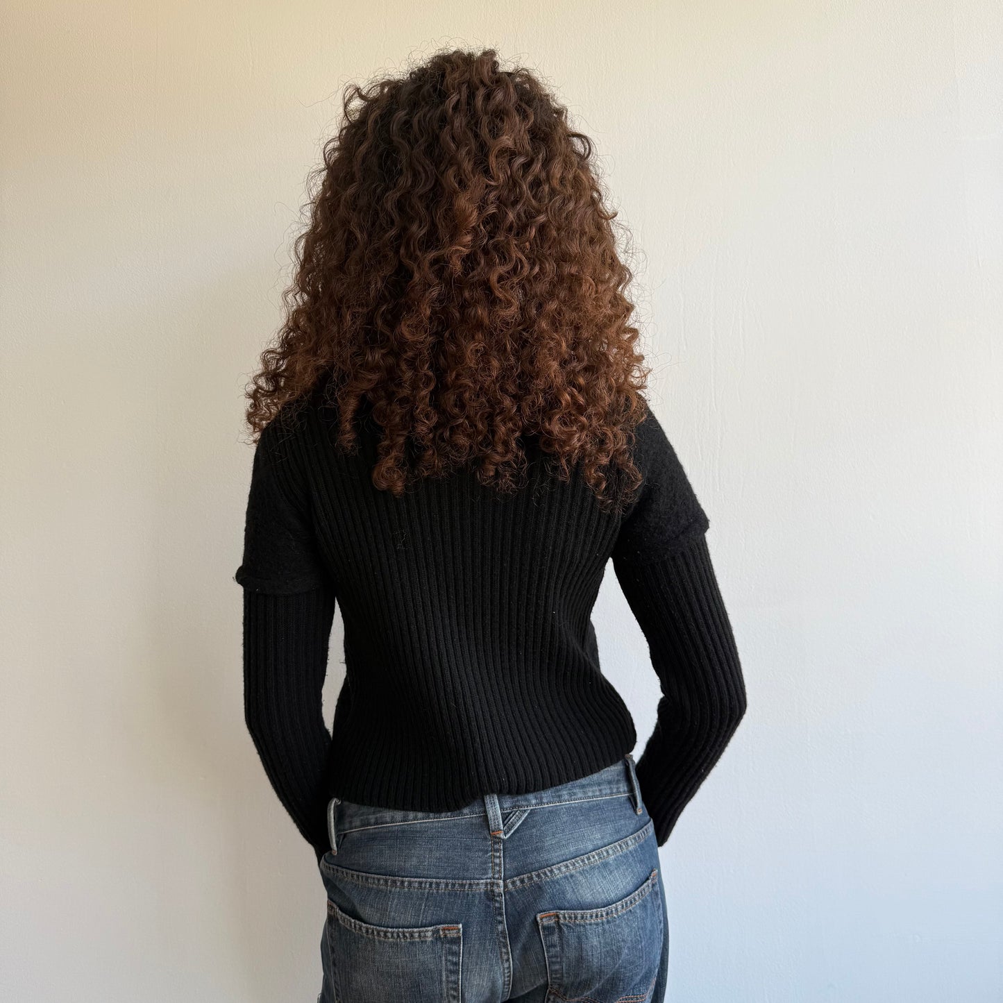 Black bi-material peacoat - Size S