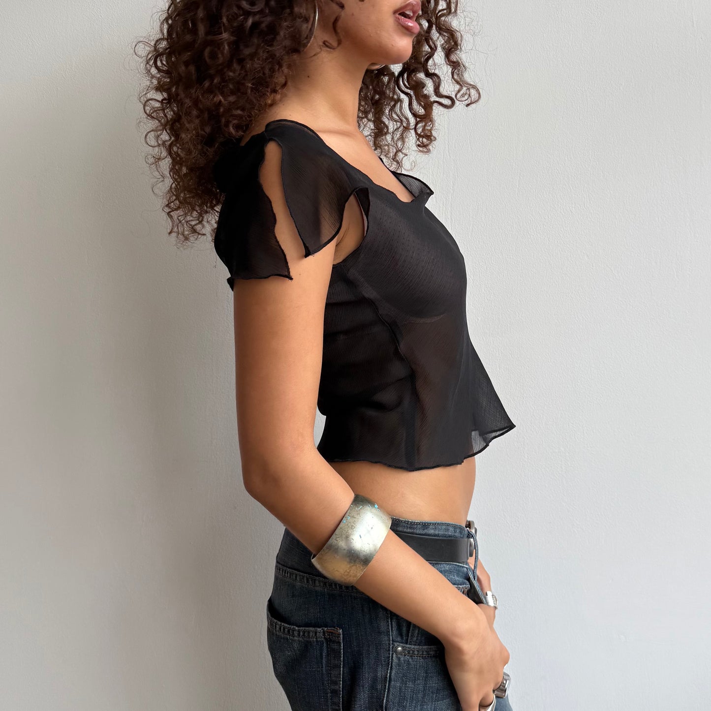 Black asymmetric chiffon top - Size S