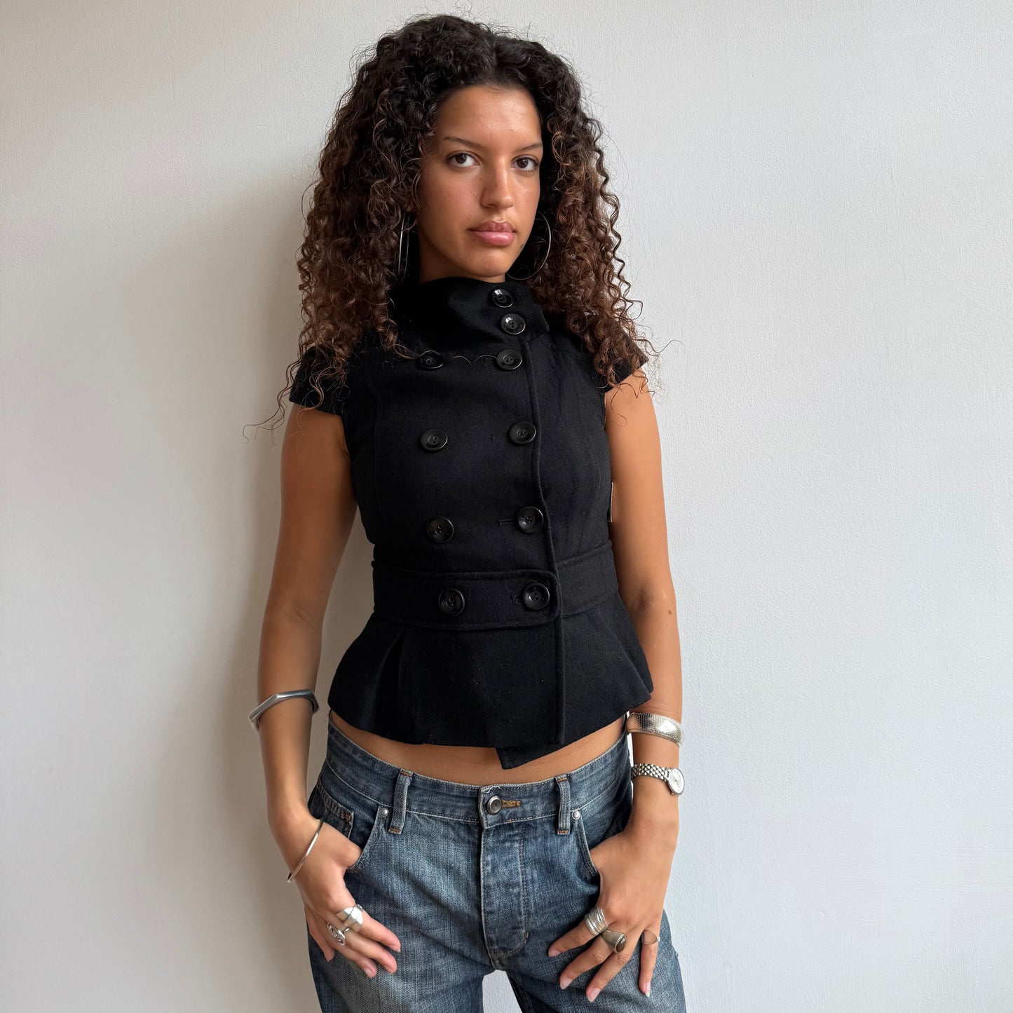 Black short sleeve peacoat - Size XS