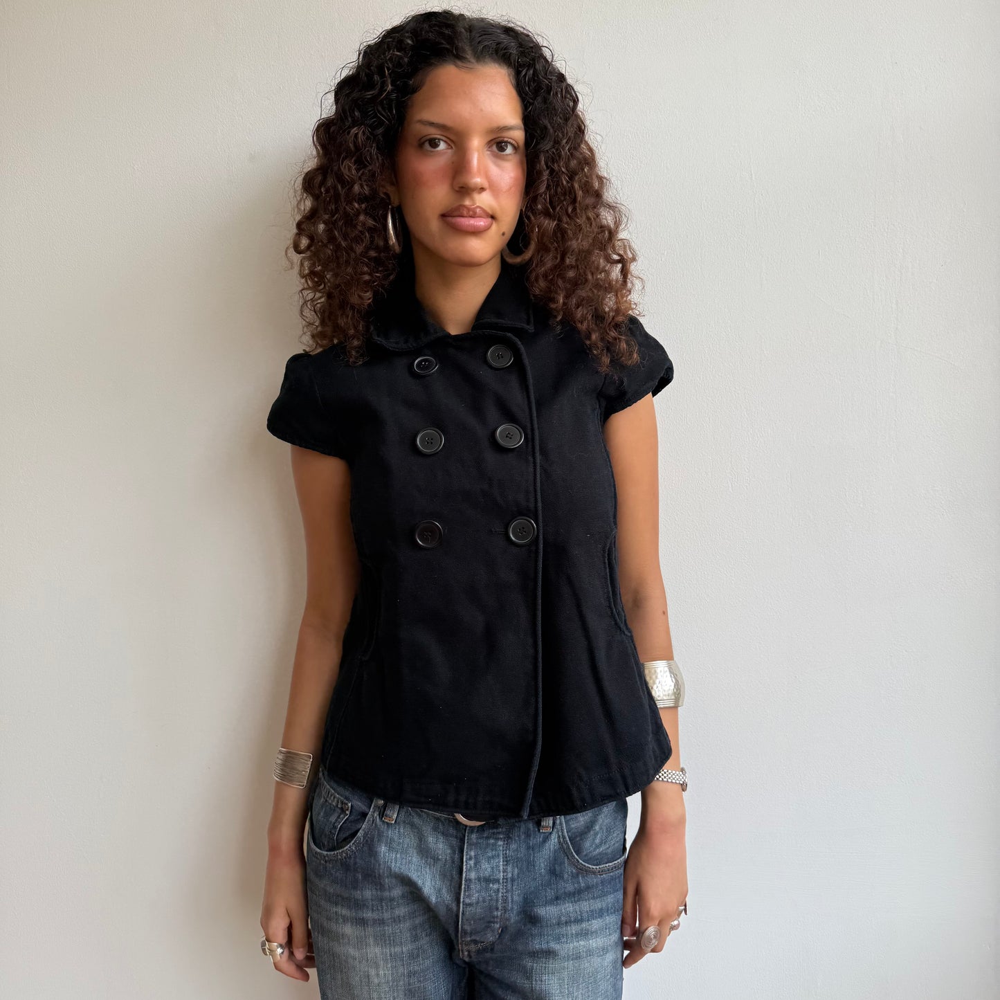 Black short sleeve peacoat - Size S