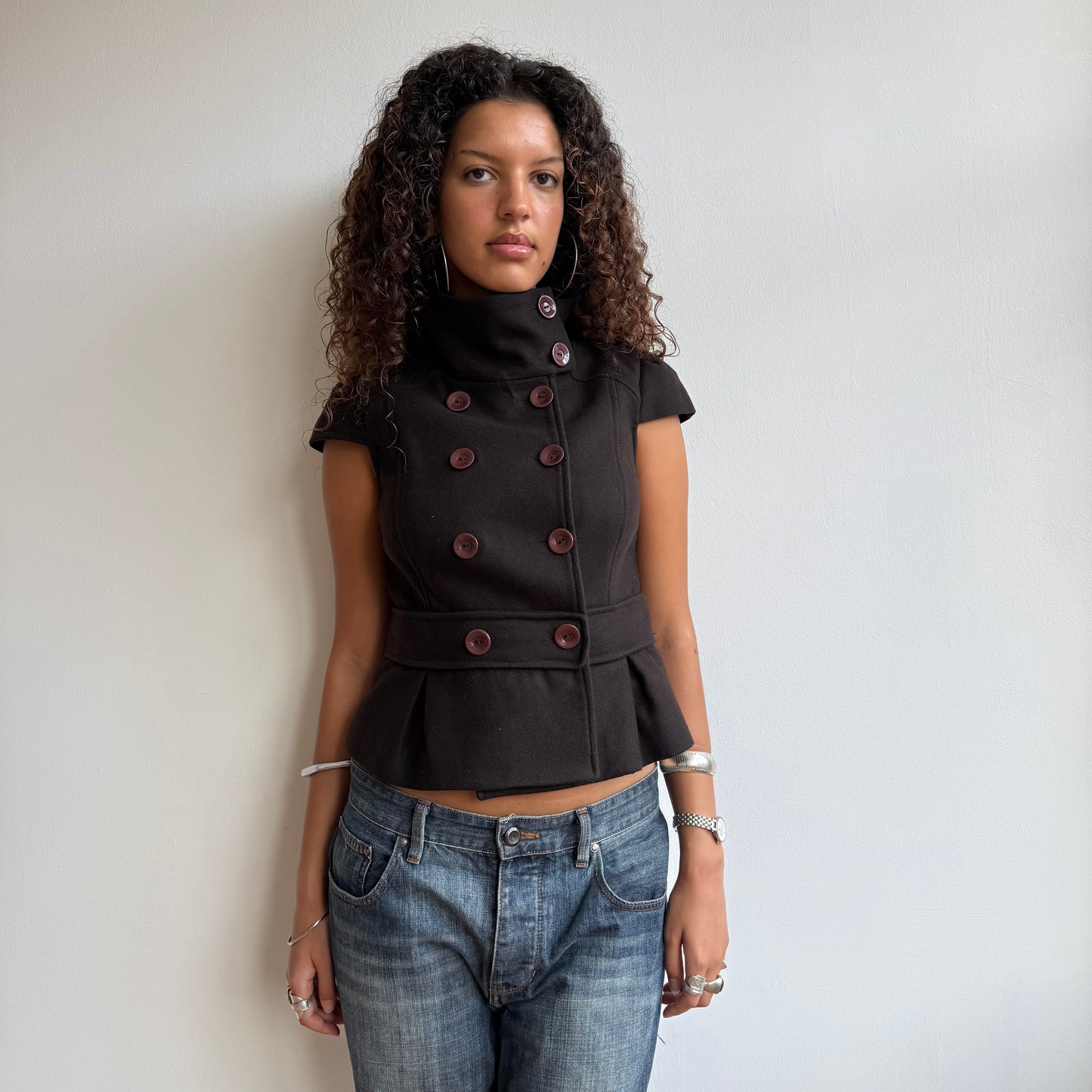 Brown short sleeve peacoat - Size XS + S
