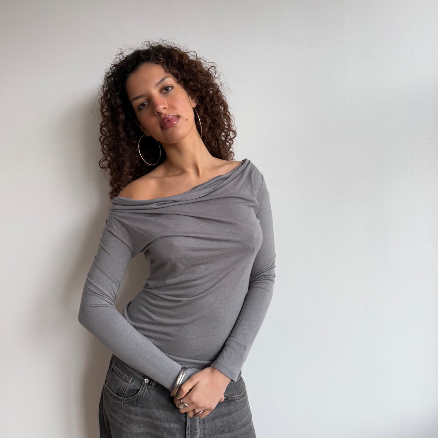 Grey cowl neck long sleeve - Size S