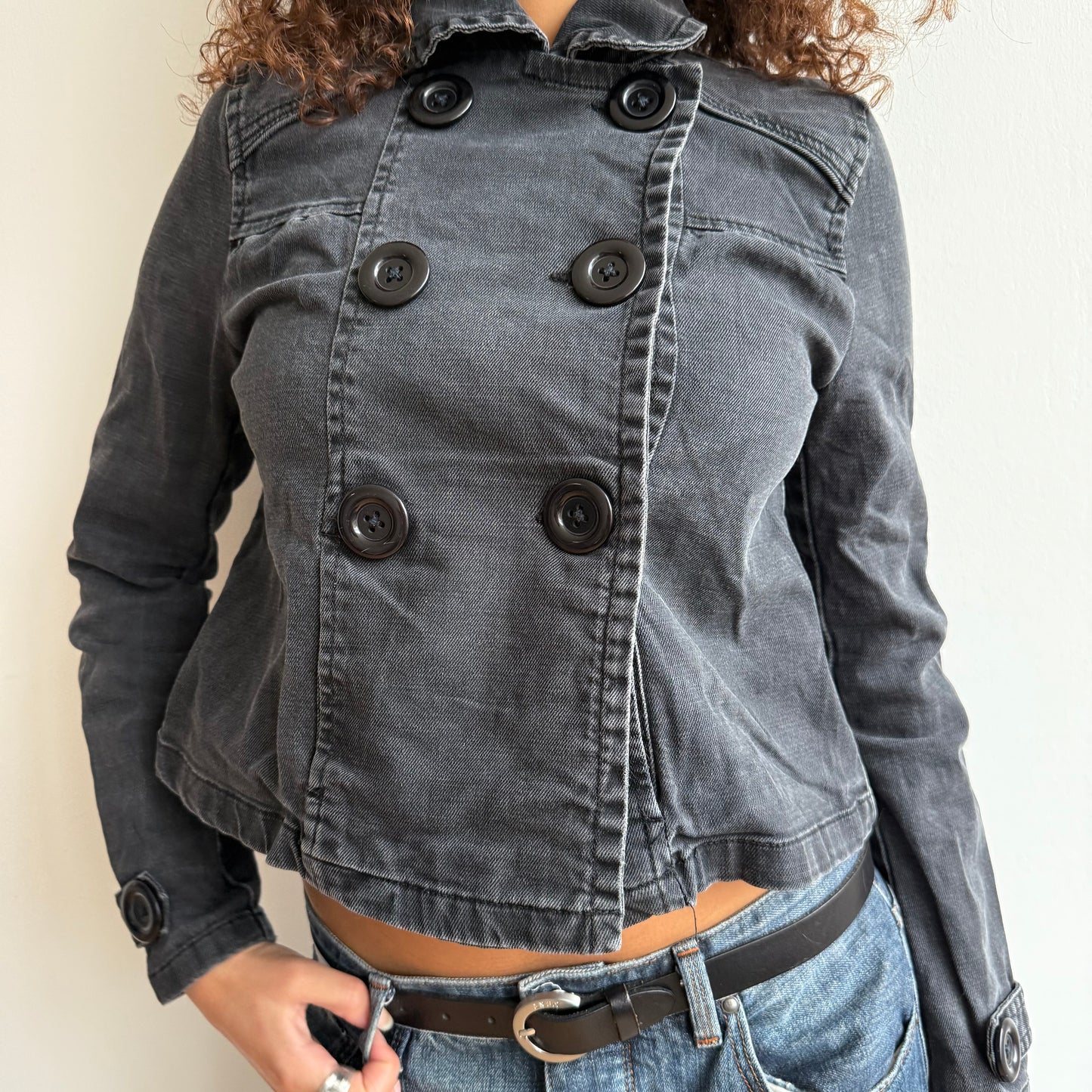 Black wash denim peacoat - Size S