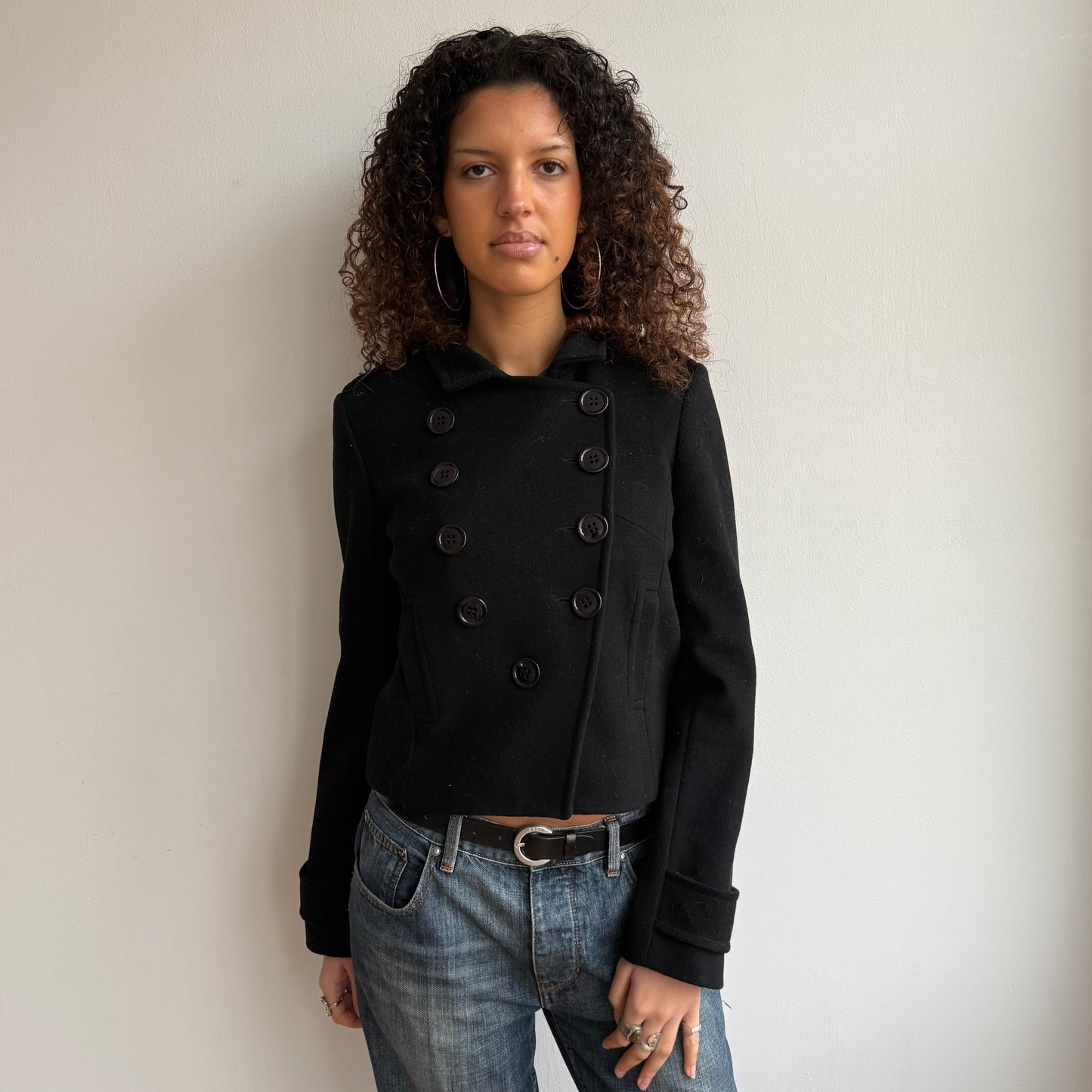 Black v-button peacoat - Size S