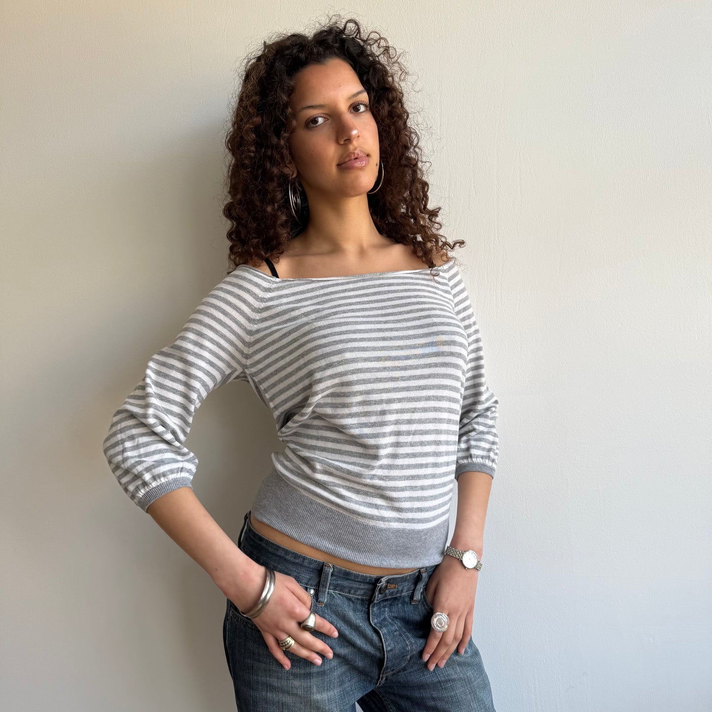 Grey stripe batwing knit - Size M