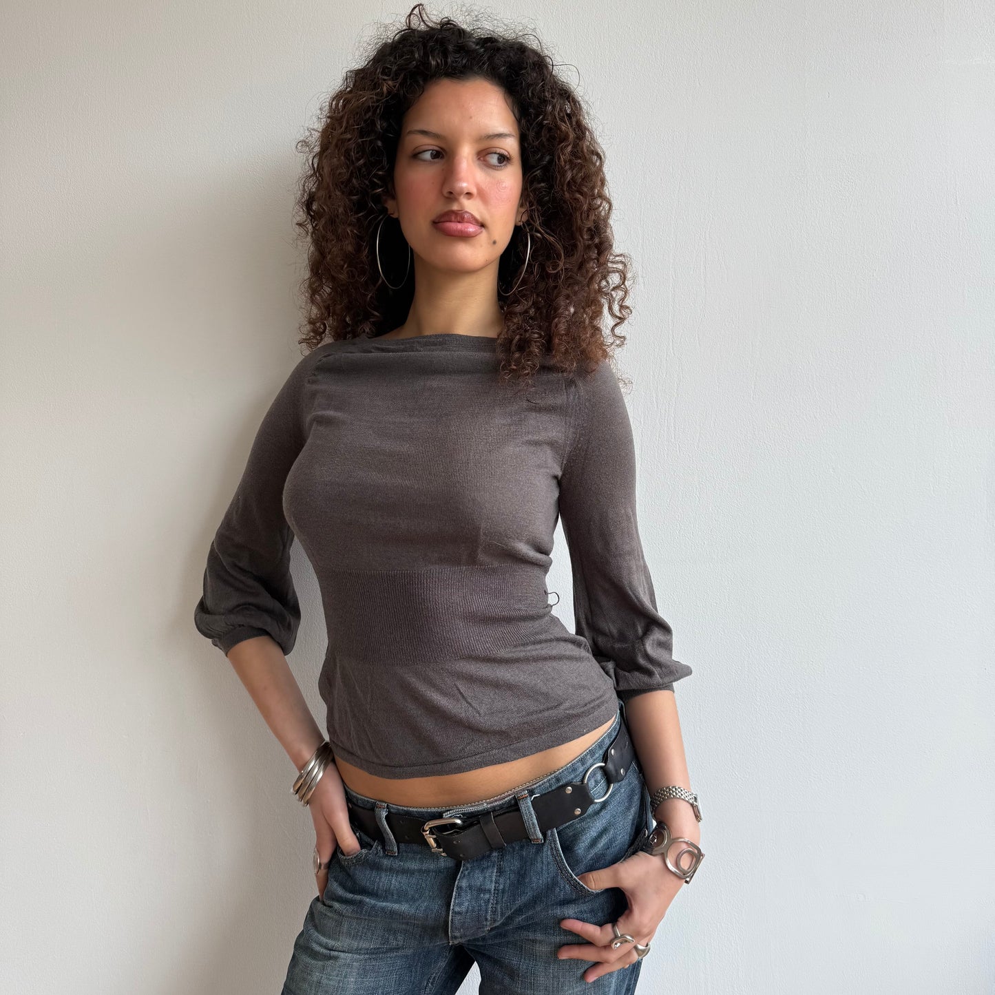 Brown 3/4 sleeve knit - Size S