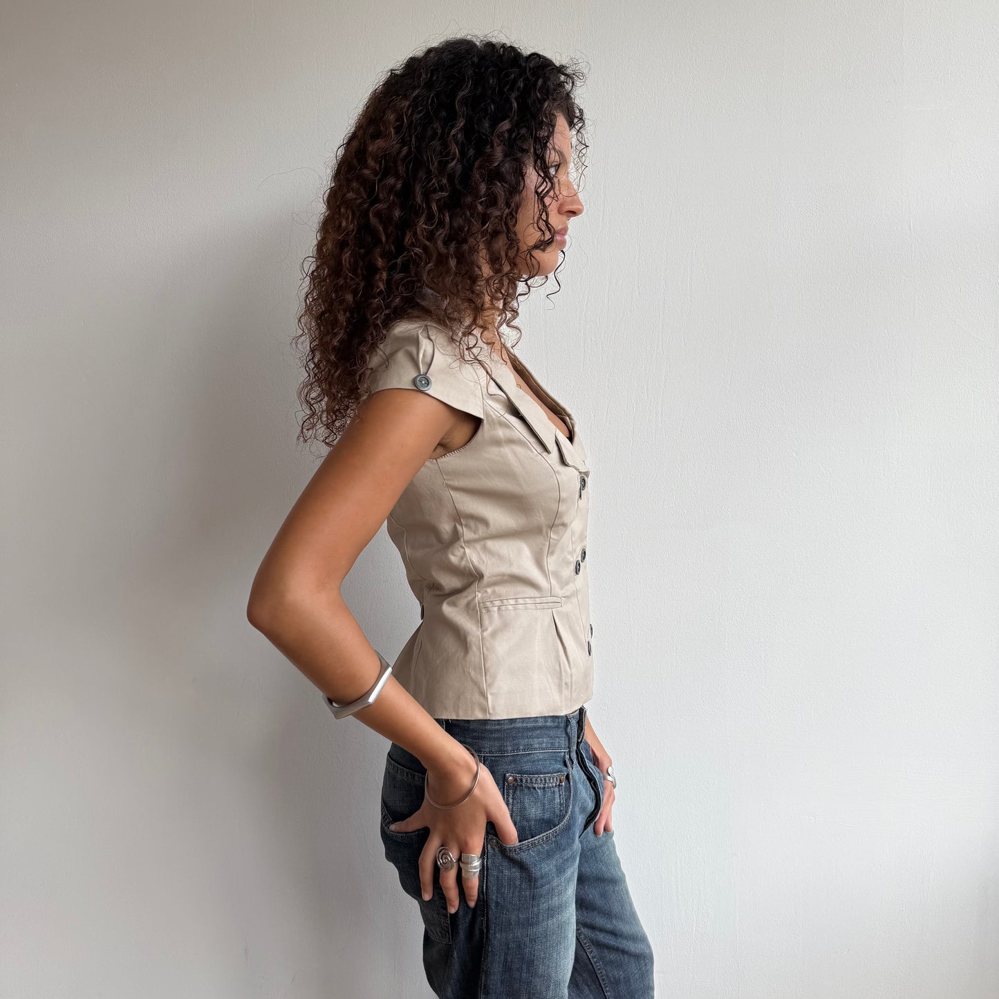 Beige short sleeve waistcoat - Size M