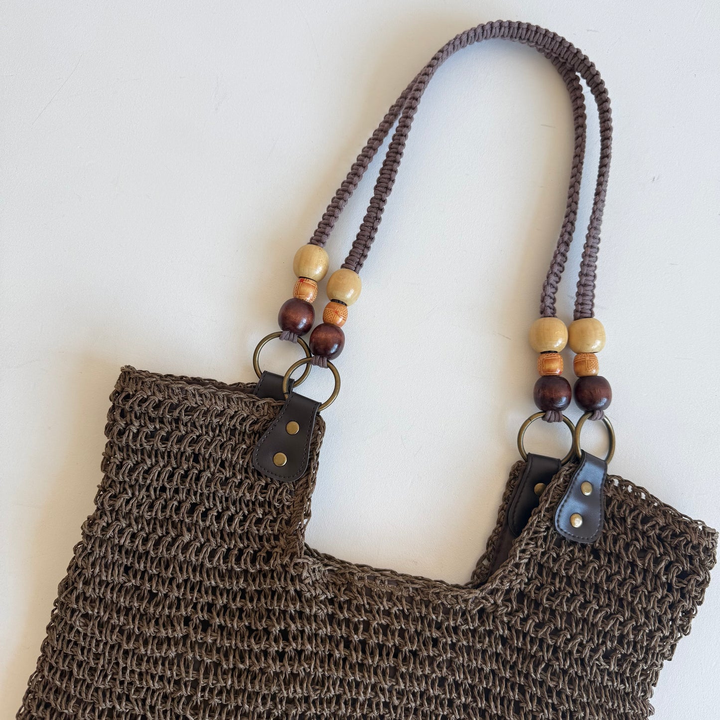 Khaki woven beaded bag