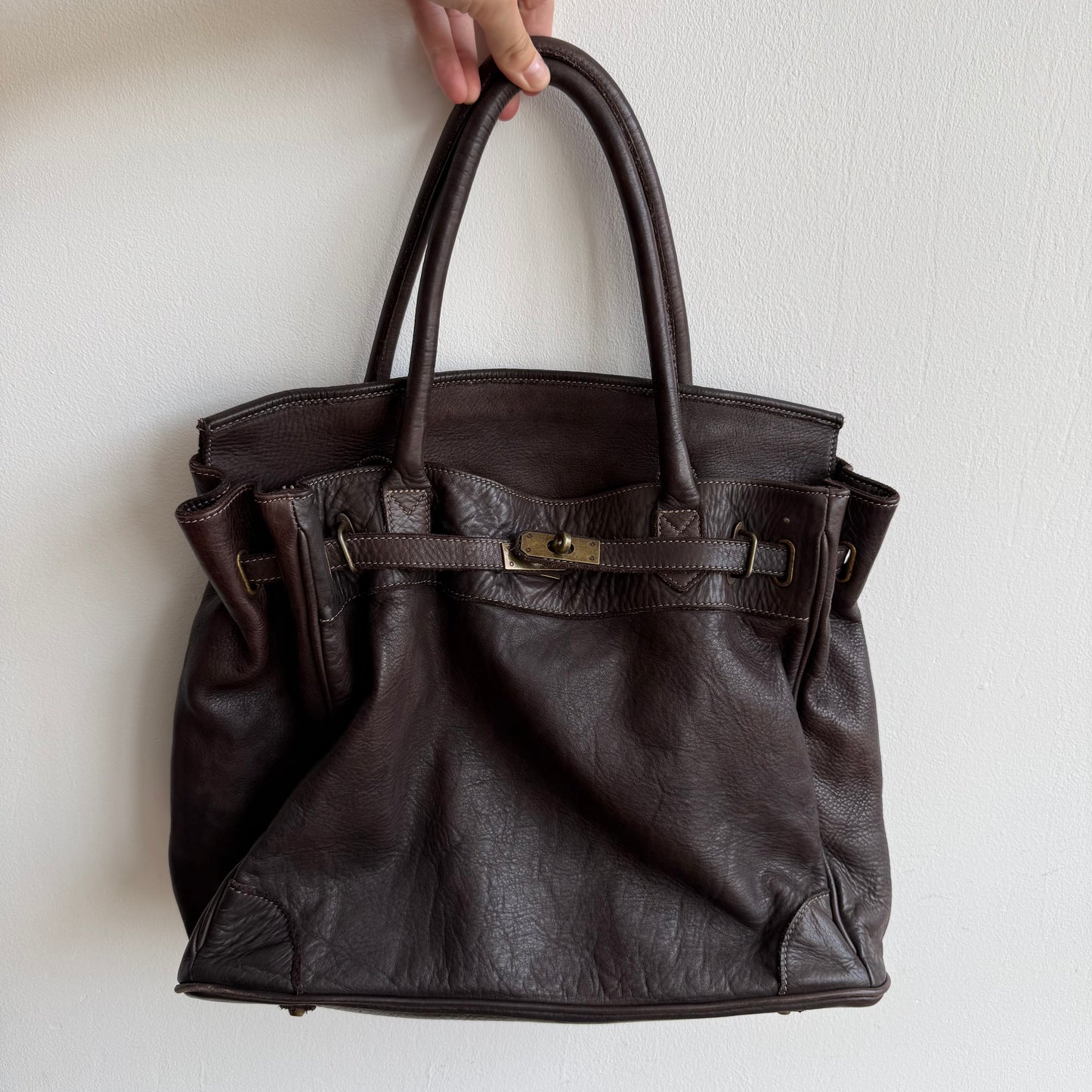 Brown leather ‘firkin’ bag - One Size