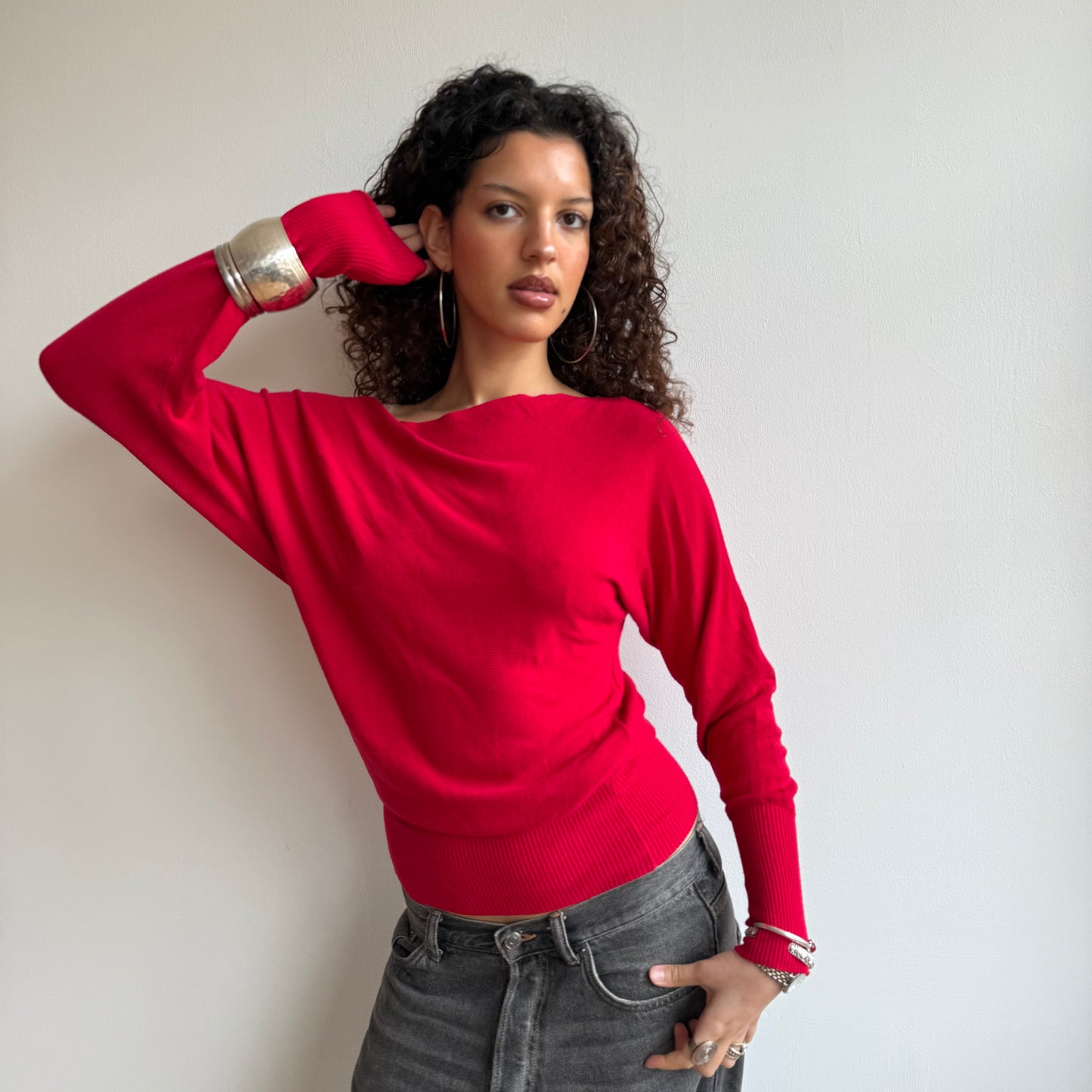 Cherry red slouchy knit jumper - Size S-M