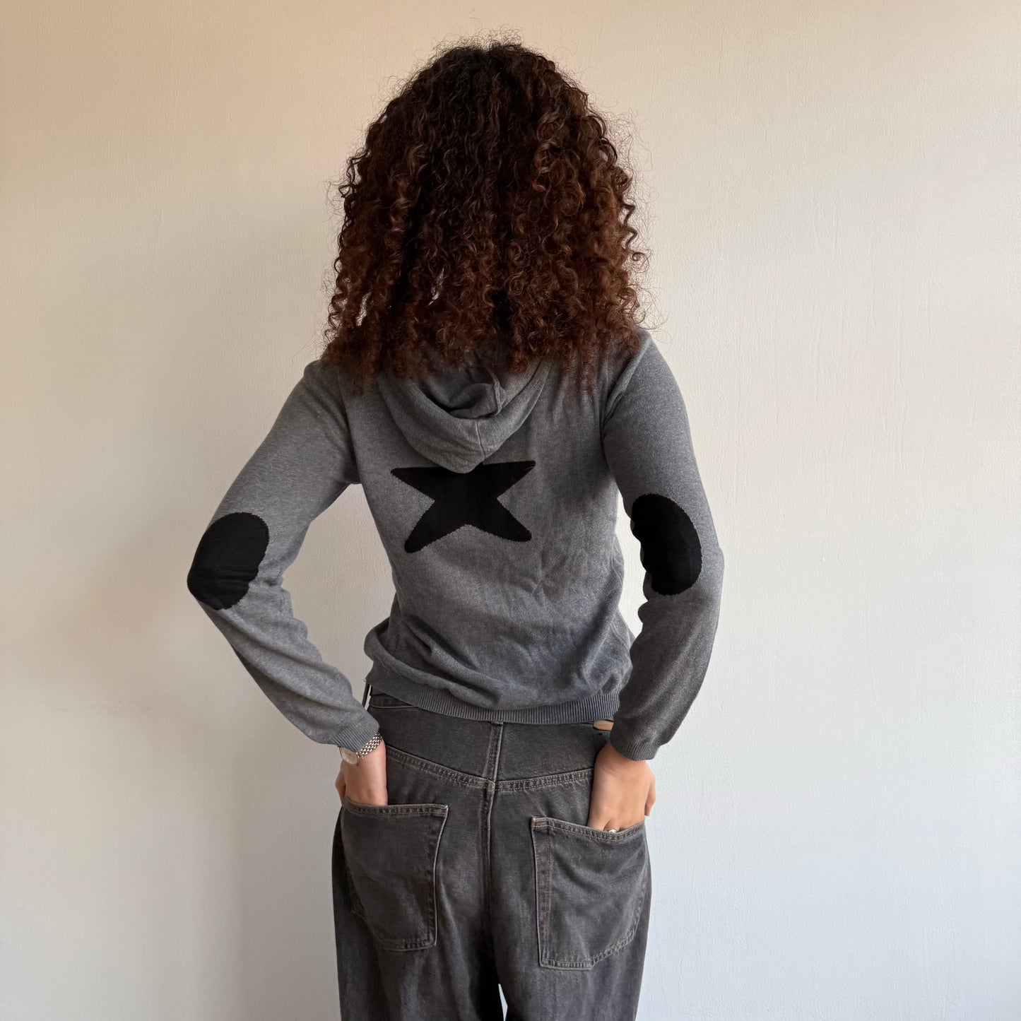 Grey star hood zip - Size S