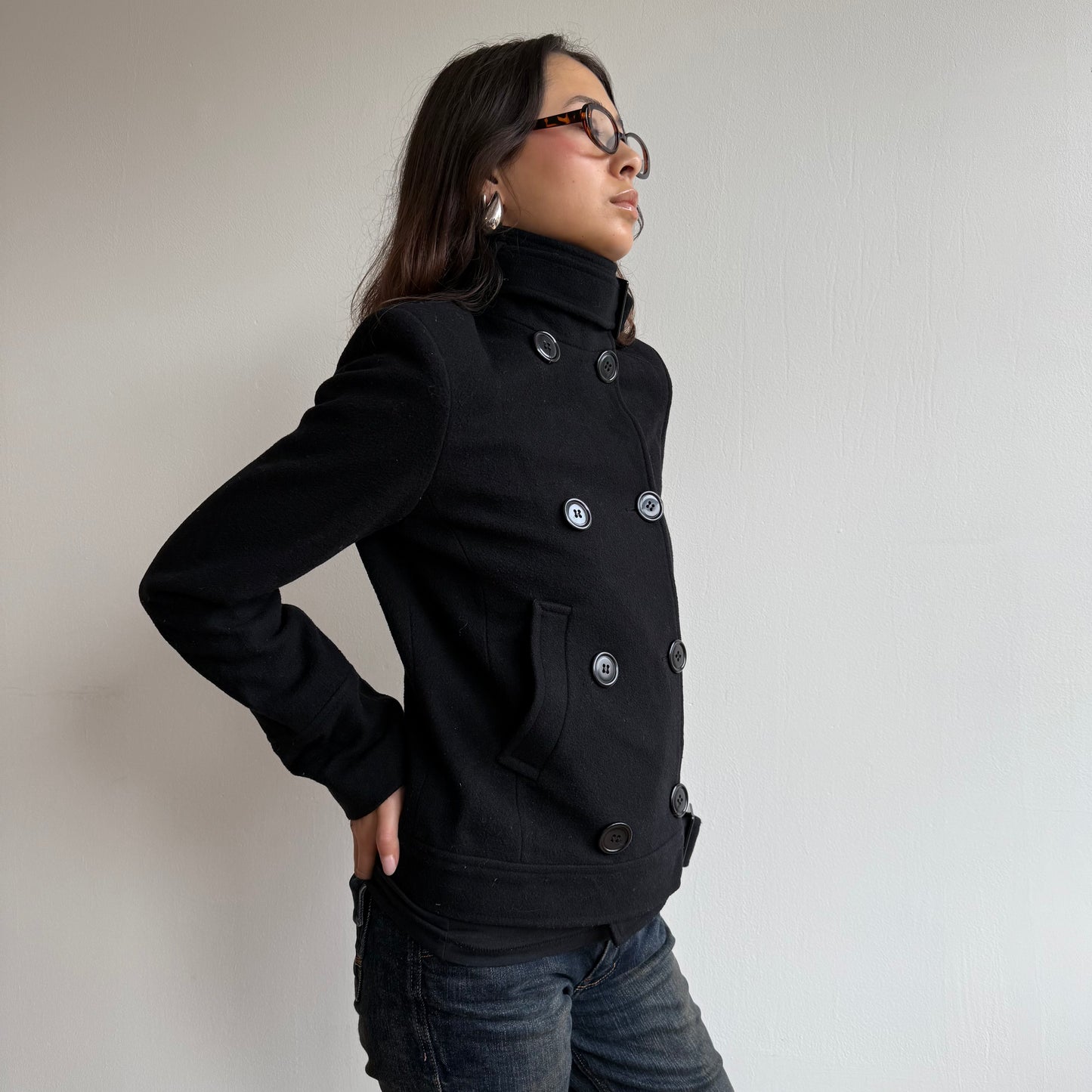 Black buckle peacoat - Size S