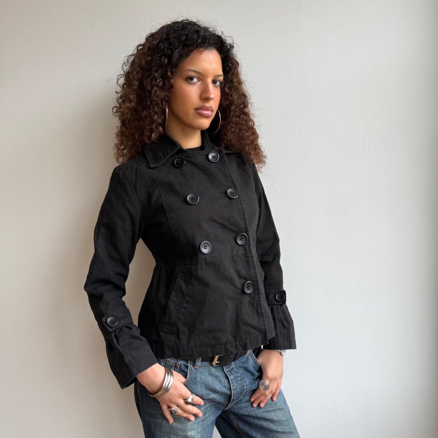 Black double breasted peacoat - Size S